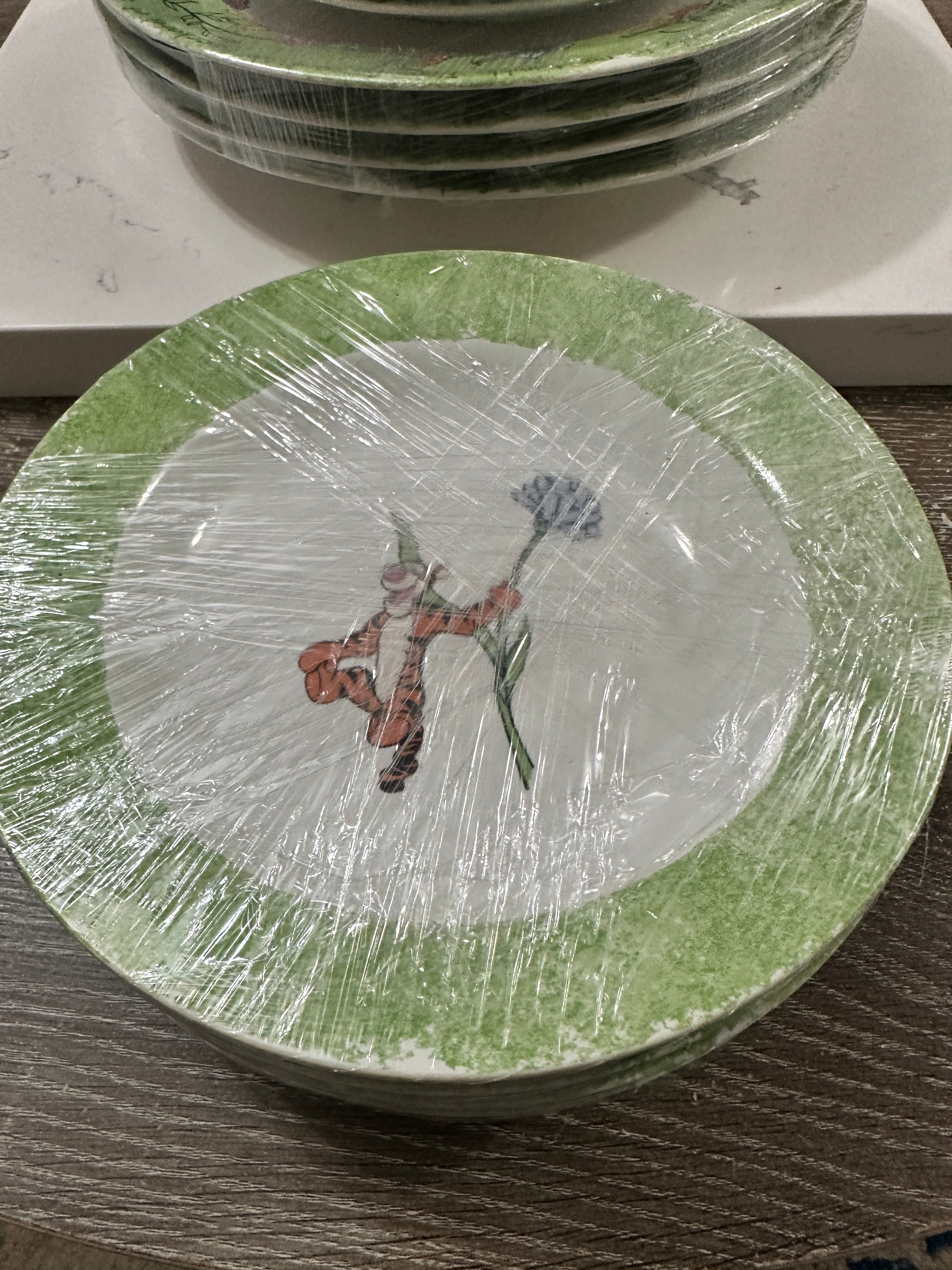 Disney Poohtanicals Dinnerware Set Winnie the Pooh Tigger Plates Floral Green Vintage Disney Stoneware Cottagecore Kitchen