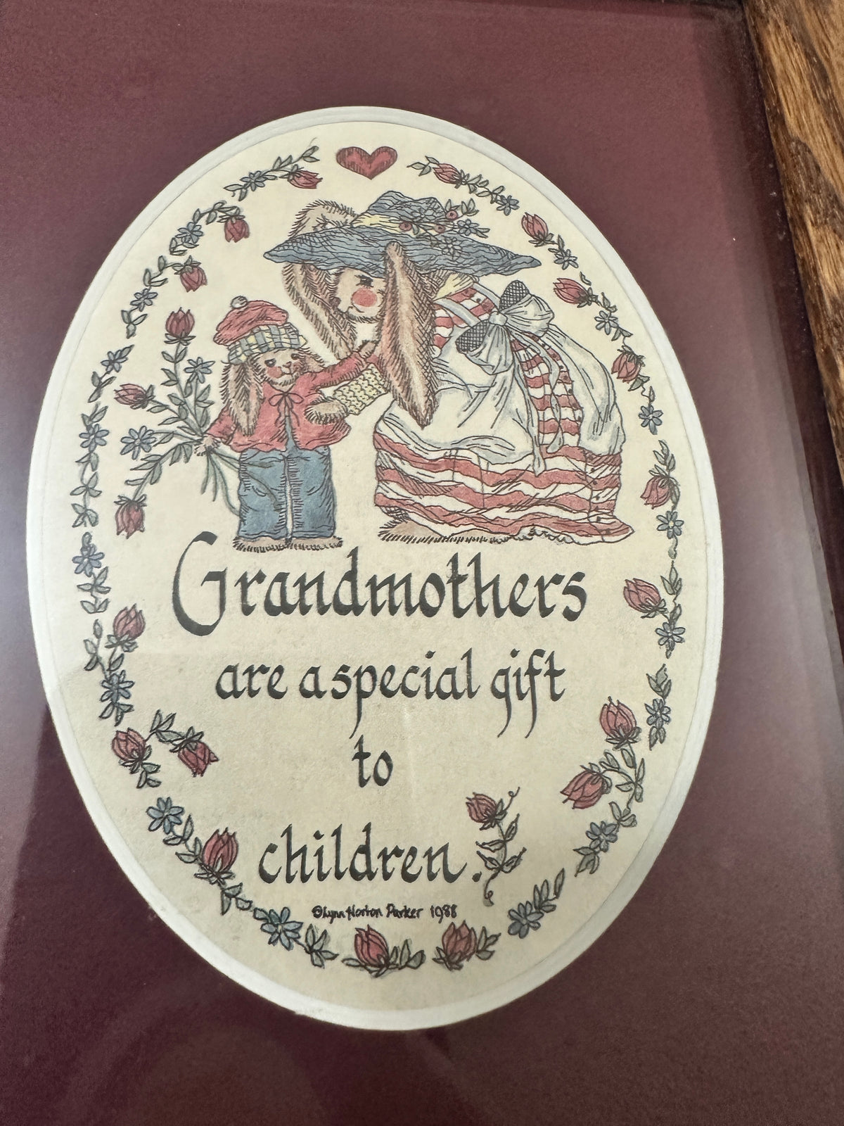 Vintage 1988 Lynn Norton Parker Grandmother Framed Art Creative Calligraphy Grandma Gift Cottagecore Wall Decor Made in USA