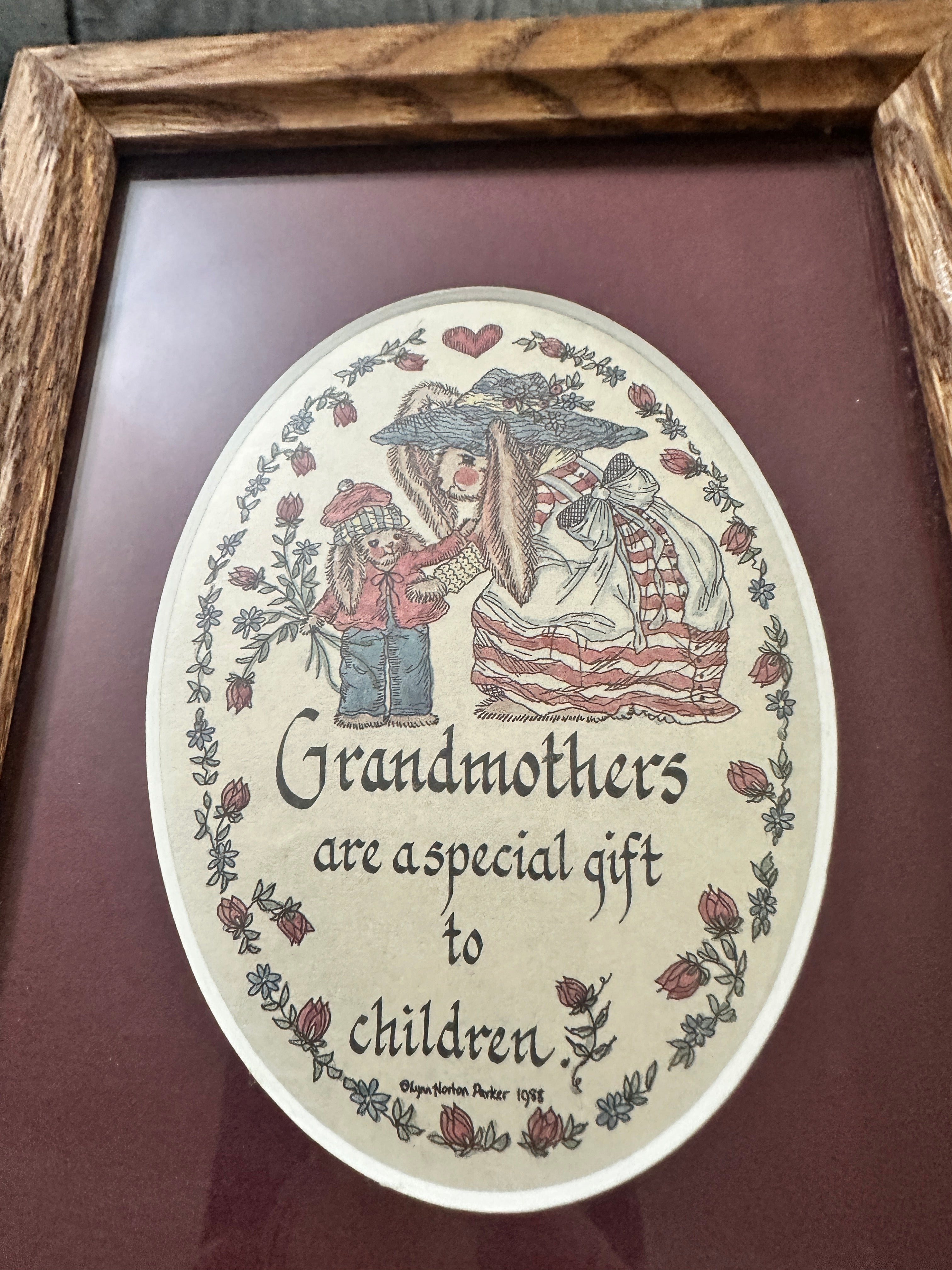 Vintage 1988 Lynn Norton Parker Grandmother Framed Art Creative Calligraphy Grandma Gift Cottagecore Wall Decor Made in USA
