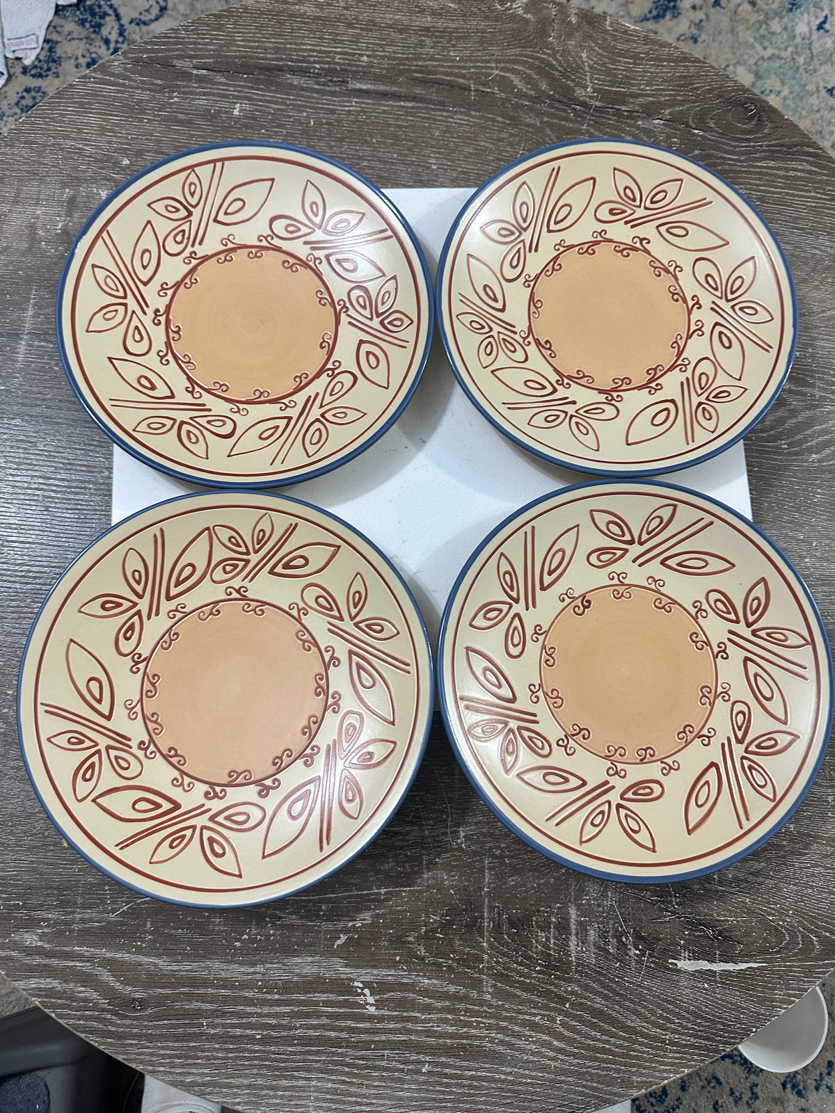 Pfaltzgraff Timbuktu Plates Set of 4 9 Inch Dinner Salad Plates Southwestern Boho Folk Art Retired Stoneware