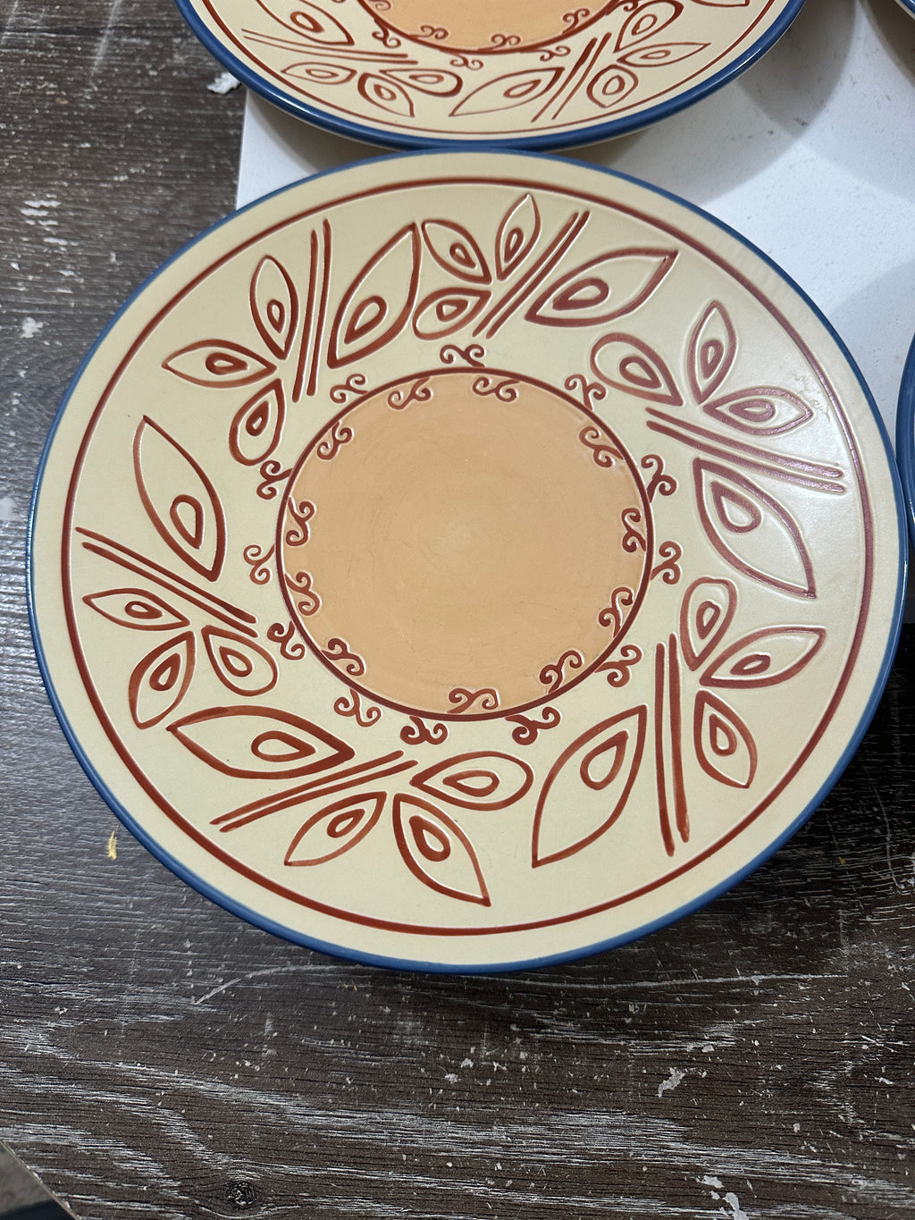 Pfaltzgraff Timbuktu Plates Set of 4 9 Inch Dinner Salad Plates Southwestern Boho Folk Art Retired Stoneware