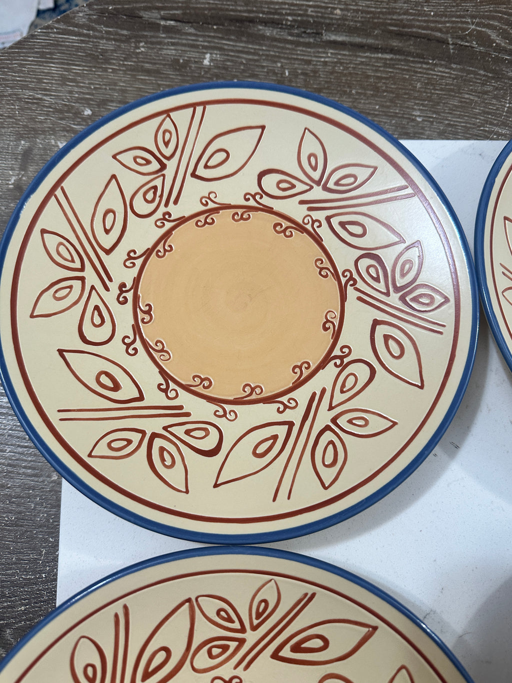 Pfaltzgraff Timbuktu Plates Set of 4 9 Inch Dinner Salad Plates Southwestern Boho Folk Art Retired Stoneware