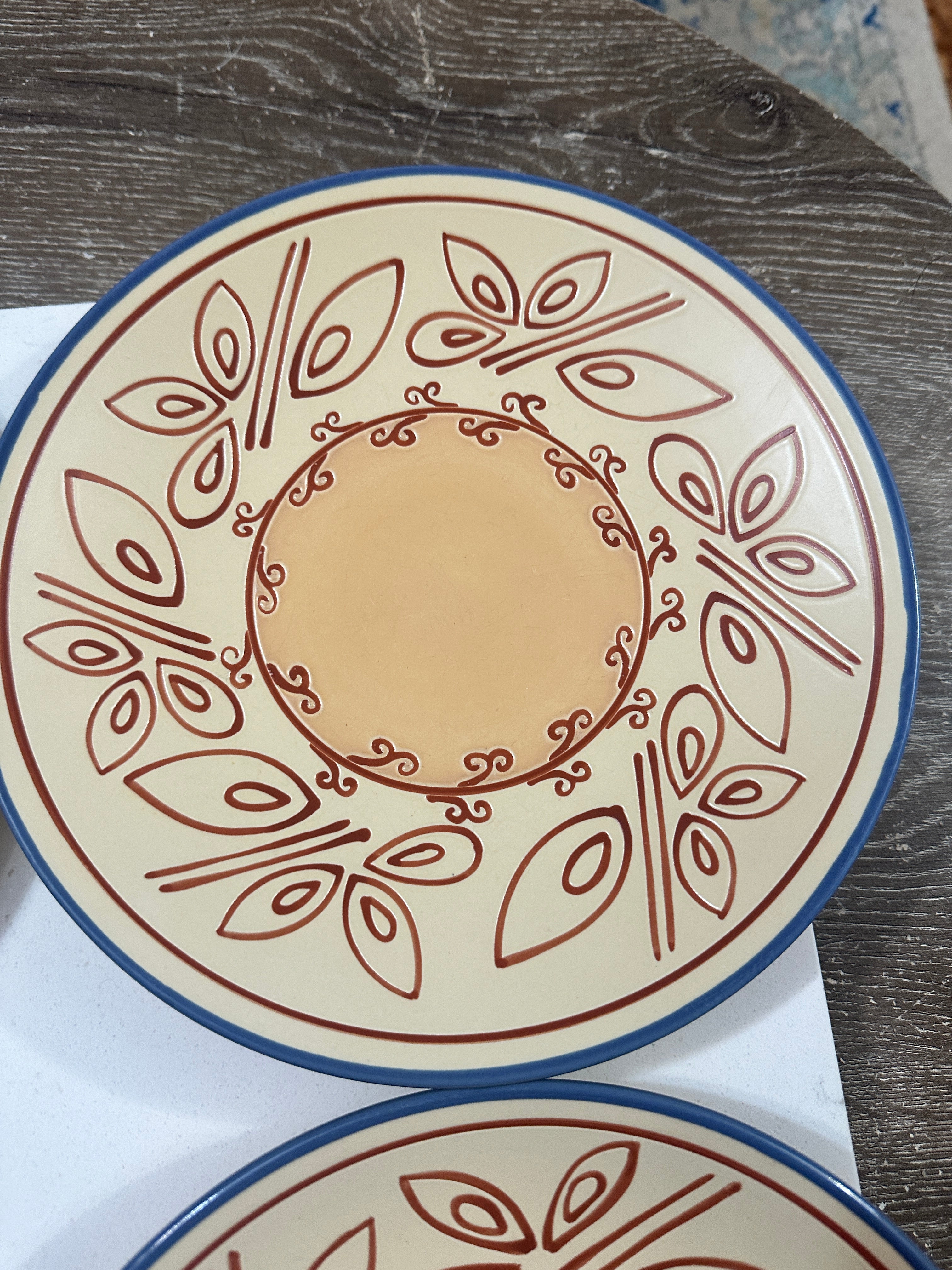 Pfaltzgraff Timbuktu Plates Set of 4 9 Inch Dinner Salad Plates Southwestern Boho Folk Art Retired Stoneware
