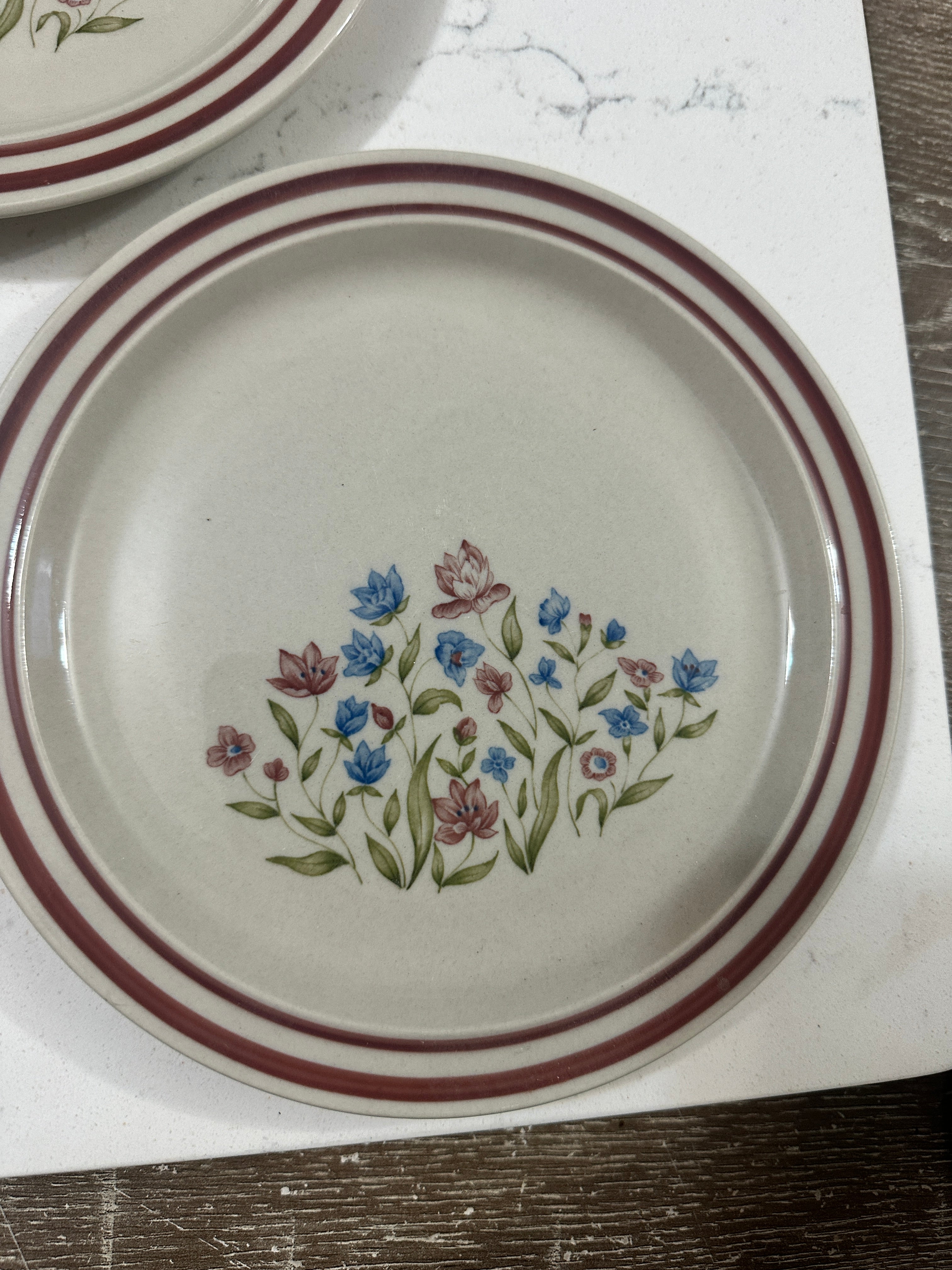 Vintage 1985 Newcor Goodearth Stoneware Plates Set of 3 – 8” Floral Dinnerware – Japan – Blue Pink Wildflower Cottagecore Plates