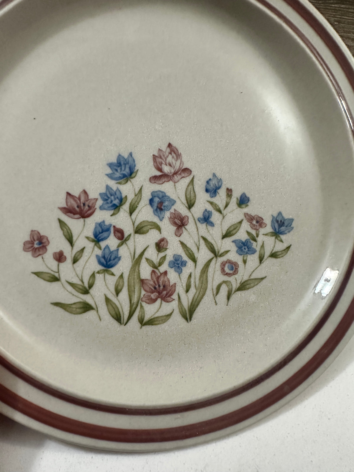 Vintage 1985 Newcor Goodearth Stoneware Plates Set of 3 – 8” Floral Dinnerware – Japan – Blue Pink Wildflower Cottagecore Plates