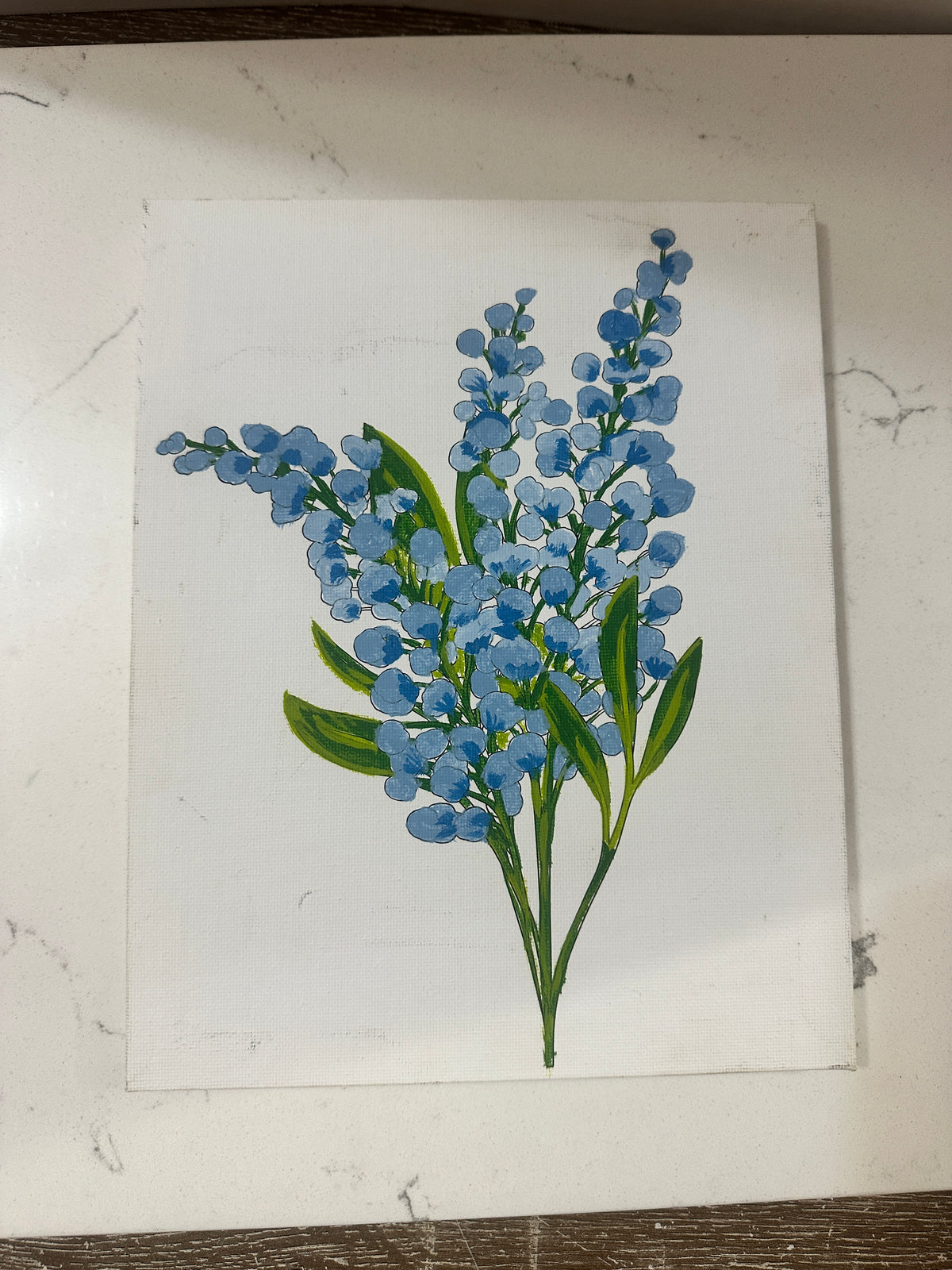 Vintage 8x10 Blue Floral Painting on Canvas | Hand Painted Botanical Wall Art | Cottagecore Flower Art | Unframed Floral Decor