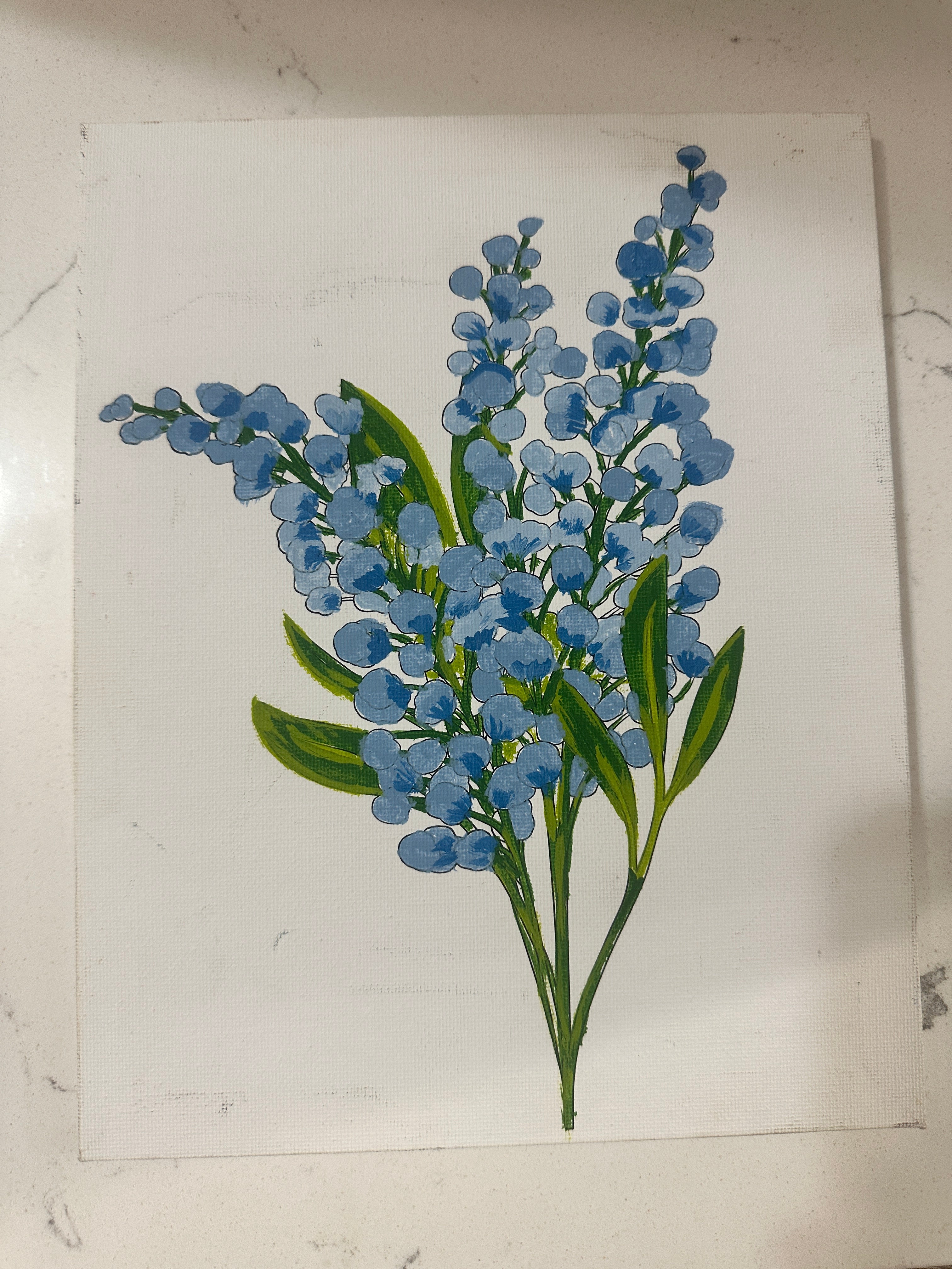 Vintage 8x10 Blue Floral Painting on Canvas | Hand Painted Botanical Wall Art | Cottagecore Flower Art | Unframed Floral Decor