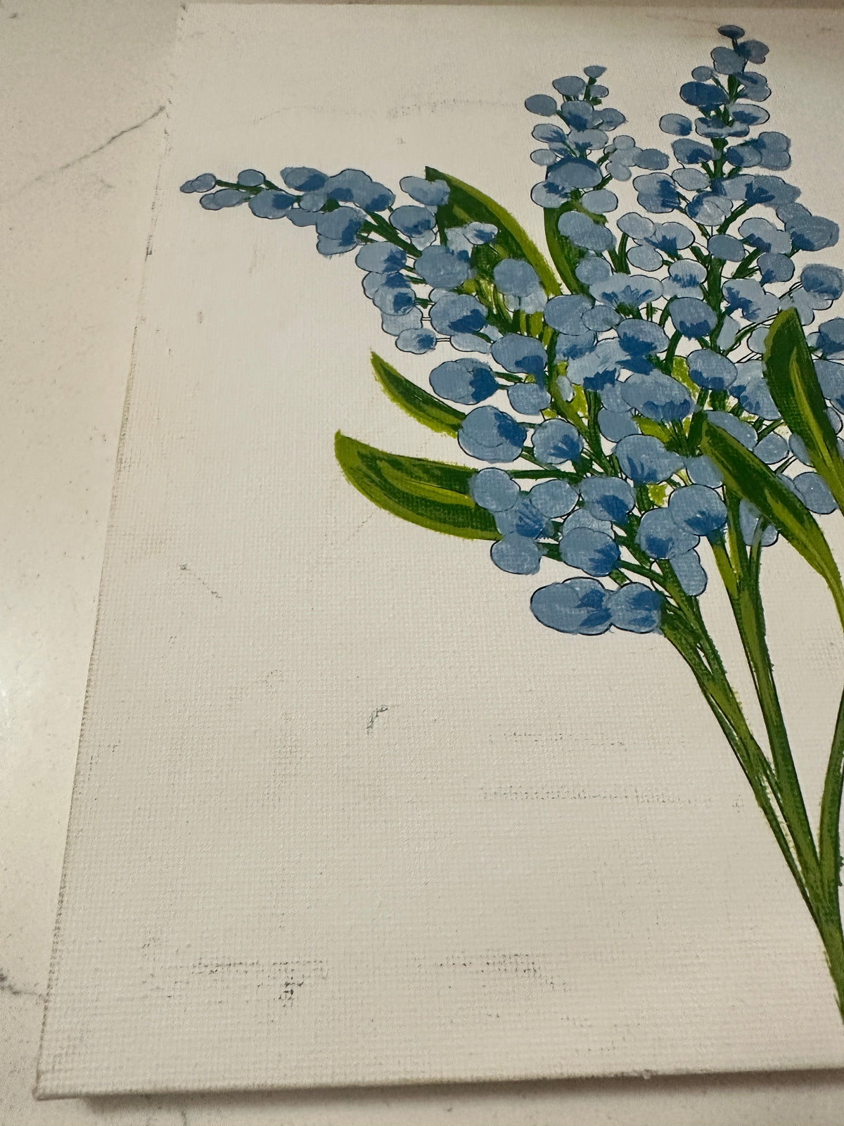 Vintage 8x10 Blue Floral Painting on Canvas | Hand Painted Botanical Wall Art | Cottagecore Flower Art | Unframed Floral Decor