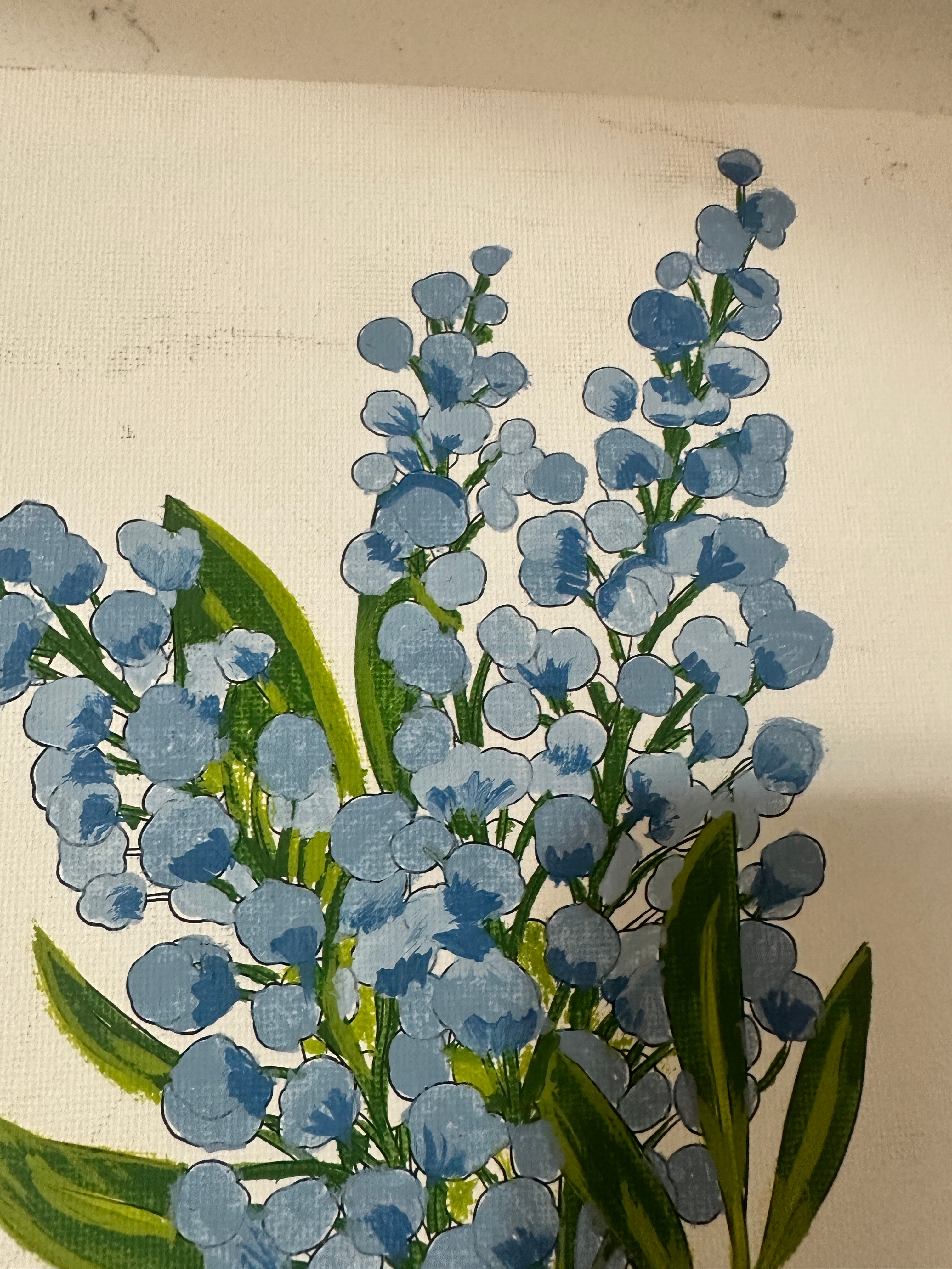 Vintage 8x10 Blue Floral Painting on Canvas | Hand Painted Botanical Wall Art | Cottagecore Flower Art | Unframed Floral Decor