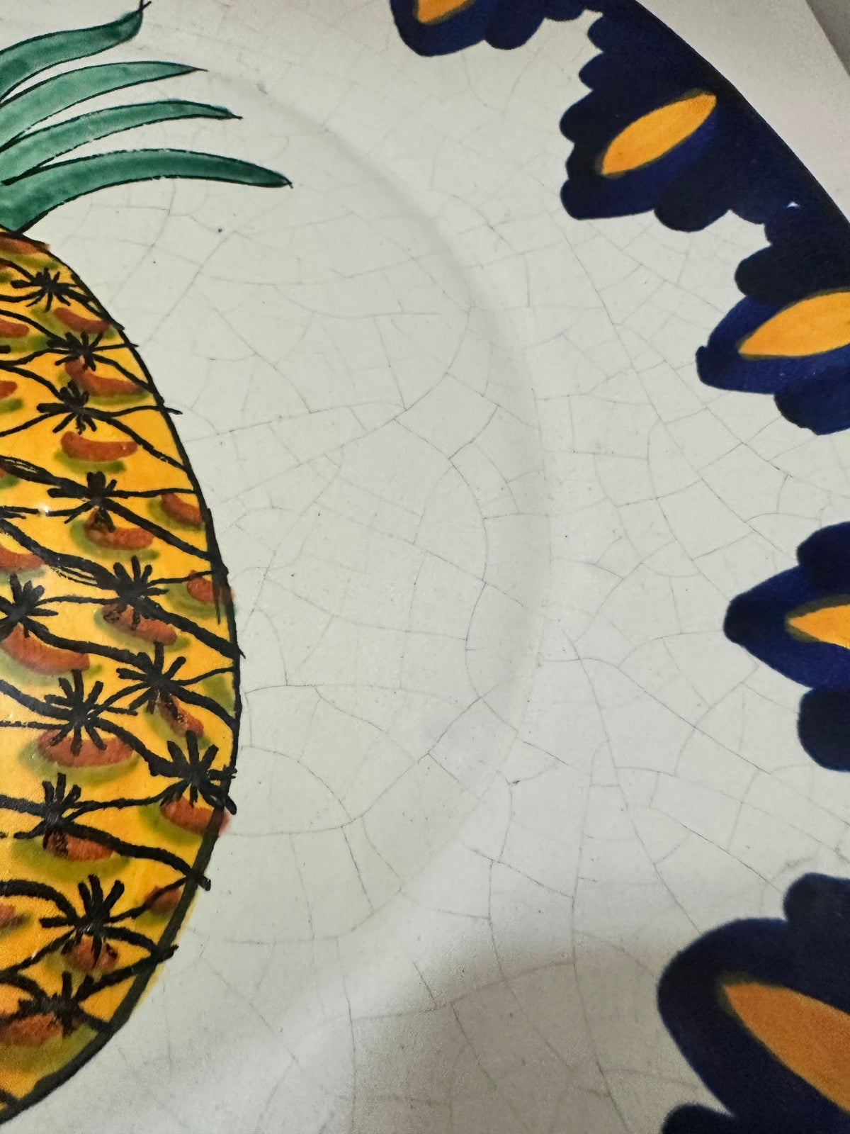 Vintage Hand Painted Pineapple Plate 11.5” | Blue Yellow Ceramic Serving Plate | Tropical Fruit Wall Decor | Cottage Kitchen Plate