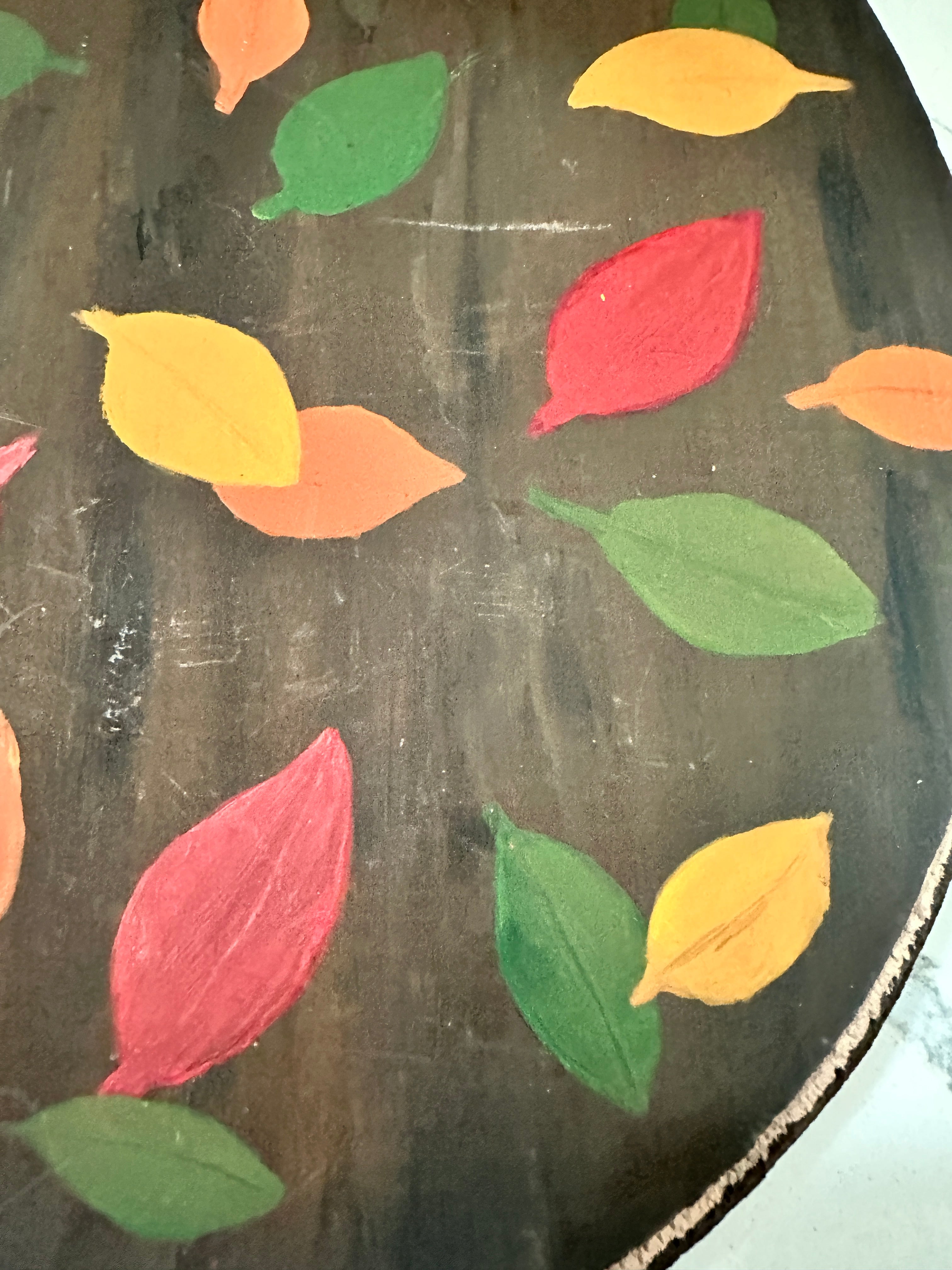 Vintage Hand Painted Wooden Fall Leaf Wall Plaque | Rustic Primitive Autumn Decor | Folk Art Oval Wood Sign | Cottage Farmhouse Wall Hanging