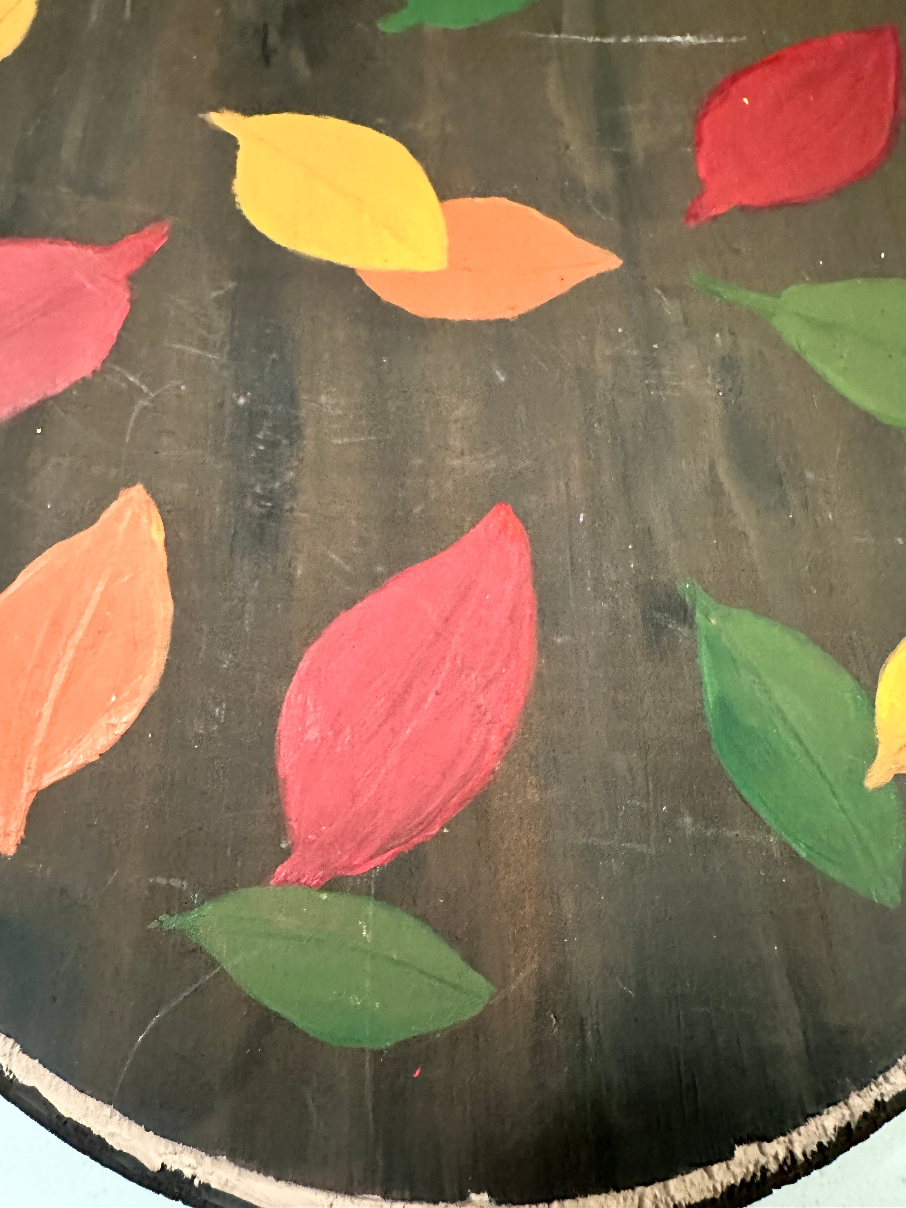 Vintage Hand Painted Wooden Fall Leaf Wall Plaque | Rustic Primitive Autumn Decor | Folk Art Oval Wood Sign | Cottage Farmhouse Wall Hanging