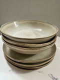 AmorArc Handcrafted Stoneware Dinnerware Set | 7 Piece Beige Reactive Glaze Plates & Bowls | Modern Rustic Farmhouse Dishes