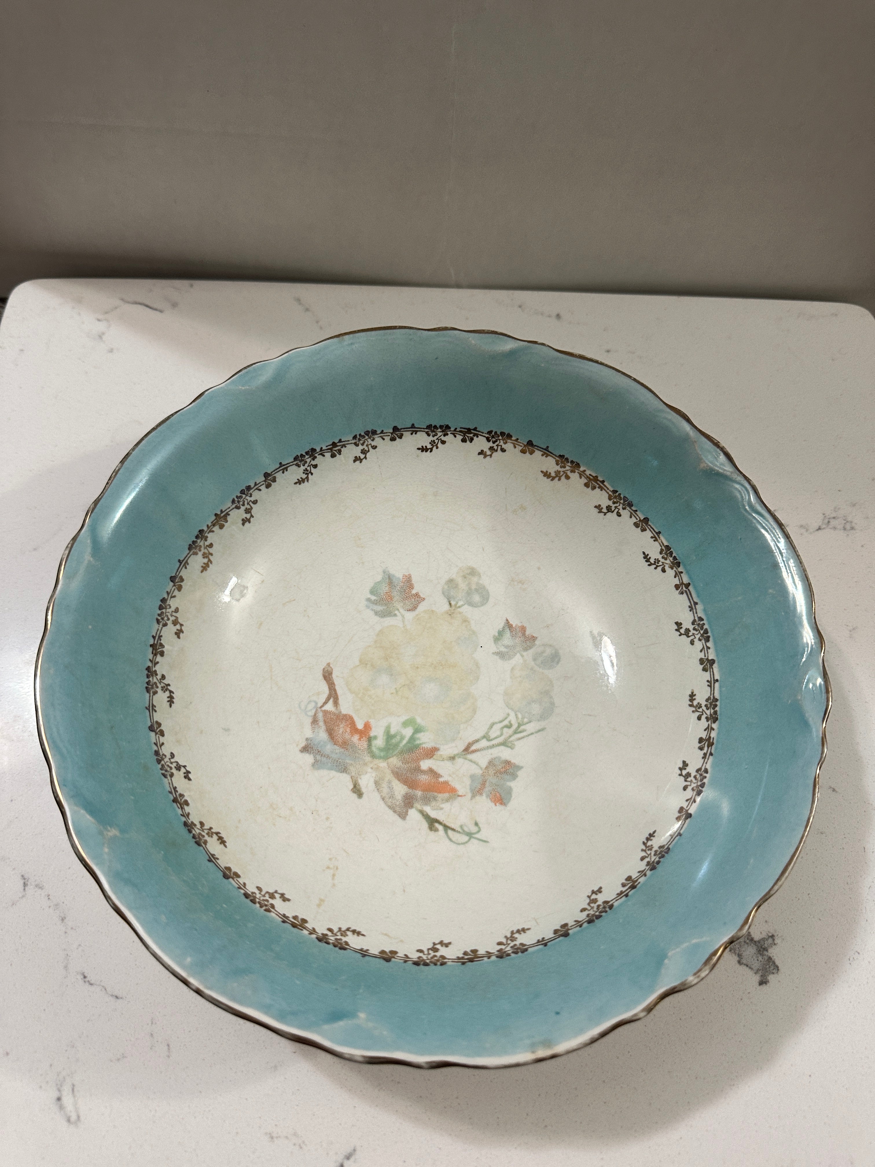 Vintage Potters Co-Operative Semi-Vitreous Serving Bowl | Blue Floral Ironstone Bowl | Cottage Farmhouse Decor | 1940s Canadian Pottery