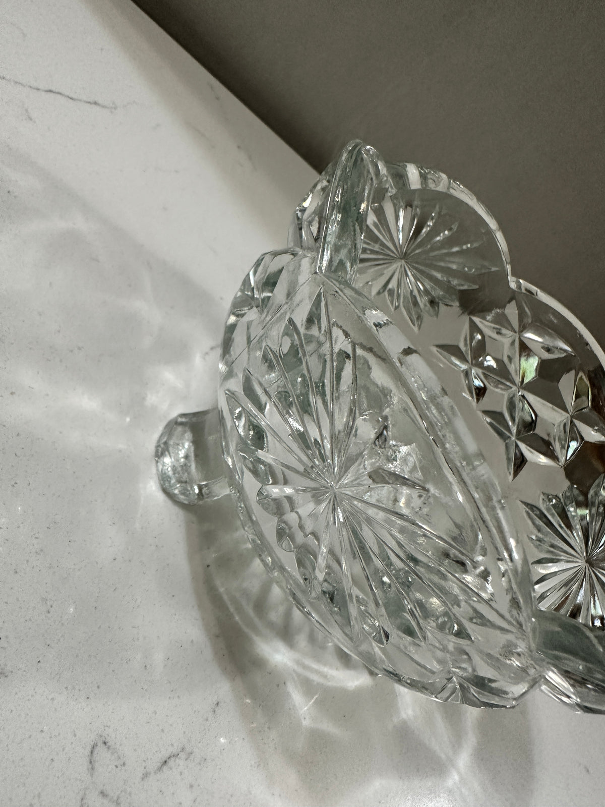 Vintage Footed Crystal Glass Bowl | 3 Footed Starburst Pinwheel Bowl | Scalloped Clear Glass Candy Dish | 1960s 1970s Table Decor