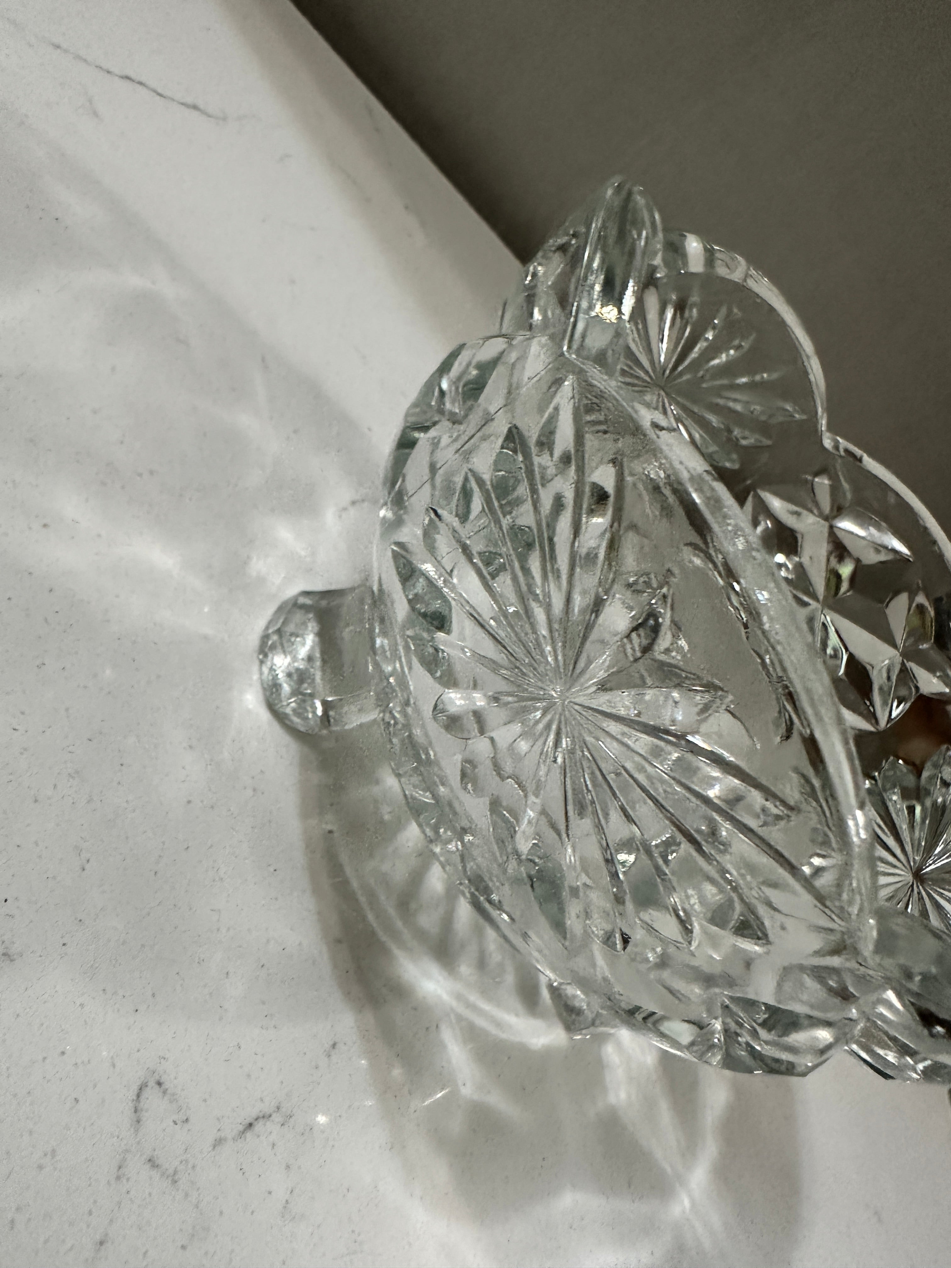 Vintage Footed Crystal Glass Bowl | 3 Footed Starburst Pinwheel Bowl | Scalloped Clear Glass Candy Dish | 1960s 1970s Table Decor