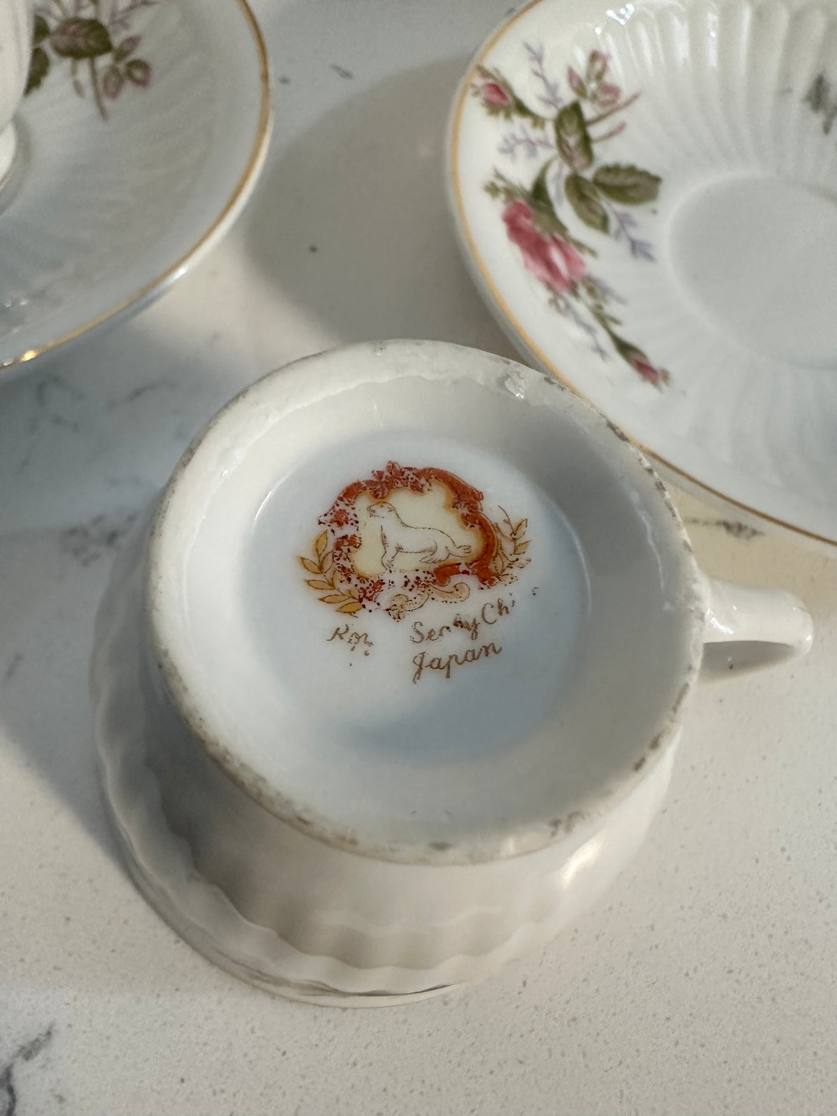 Vintage Royal Sealy China Japan Tea Set | 2 Pink Rose Teacups & Saucers with Lidded Sugar Bowl | Cottagecore Floral Porcelain