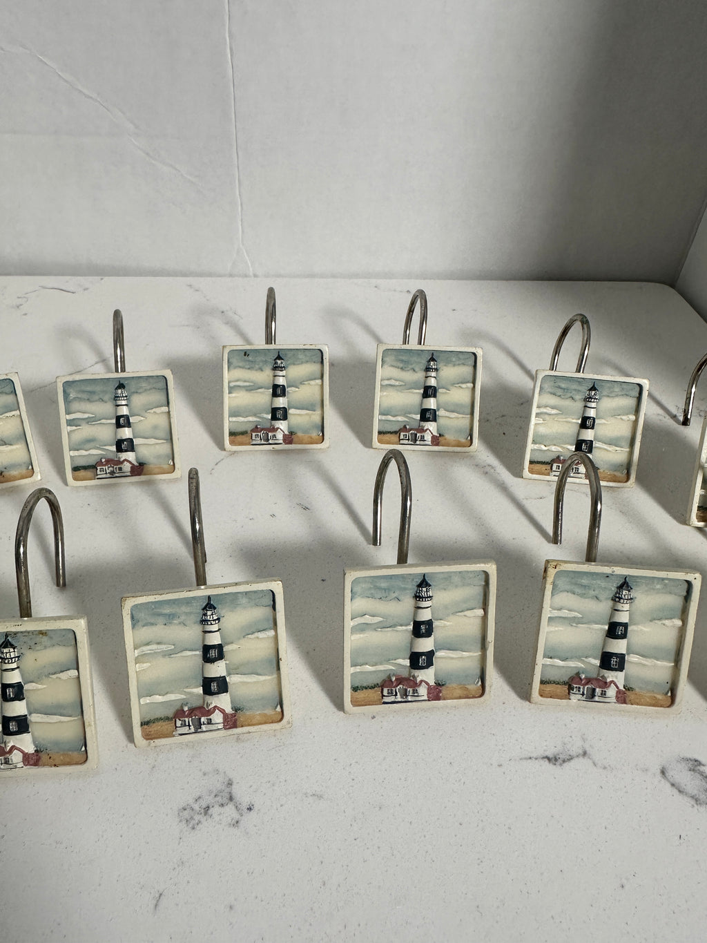 Set of 12 Lighthouse Shower Curtain Hooks | Coastal Nautical Bathroom Decor
