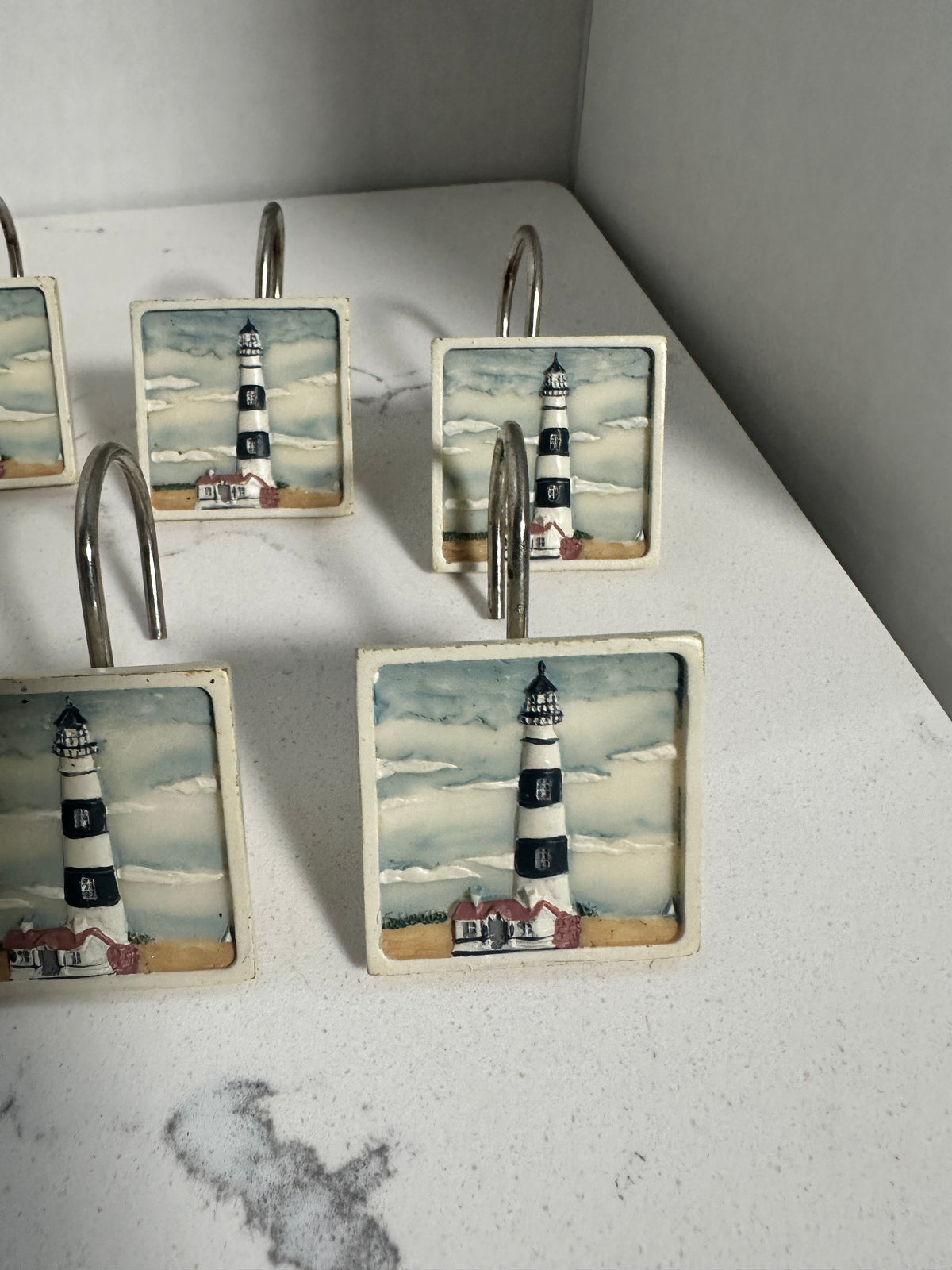 Set of 12 Lighthouse Shower Curtain Hooks | Coastal Nautical Bathroom Decor