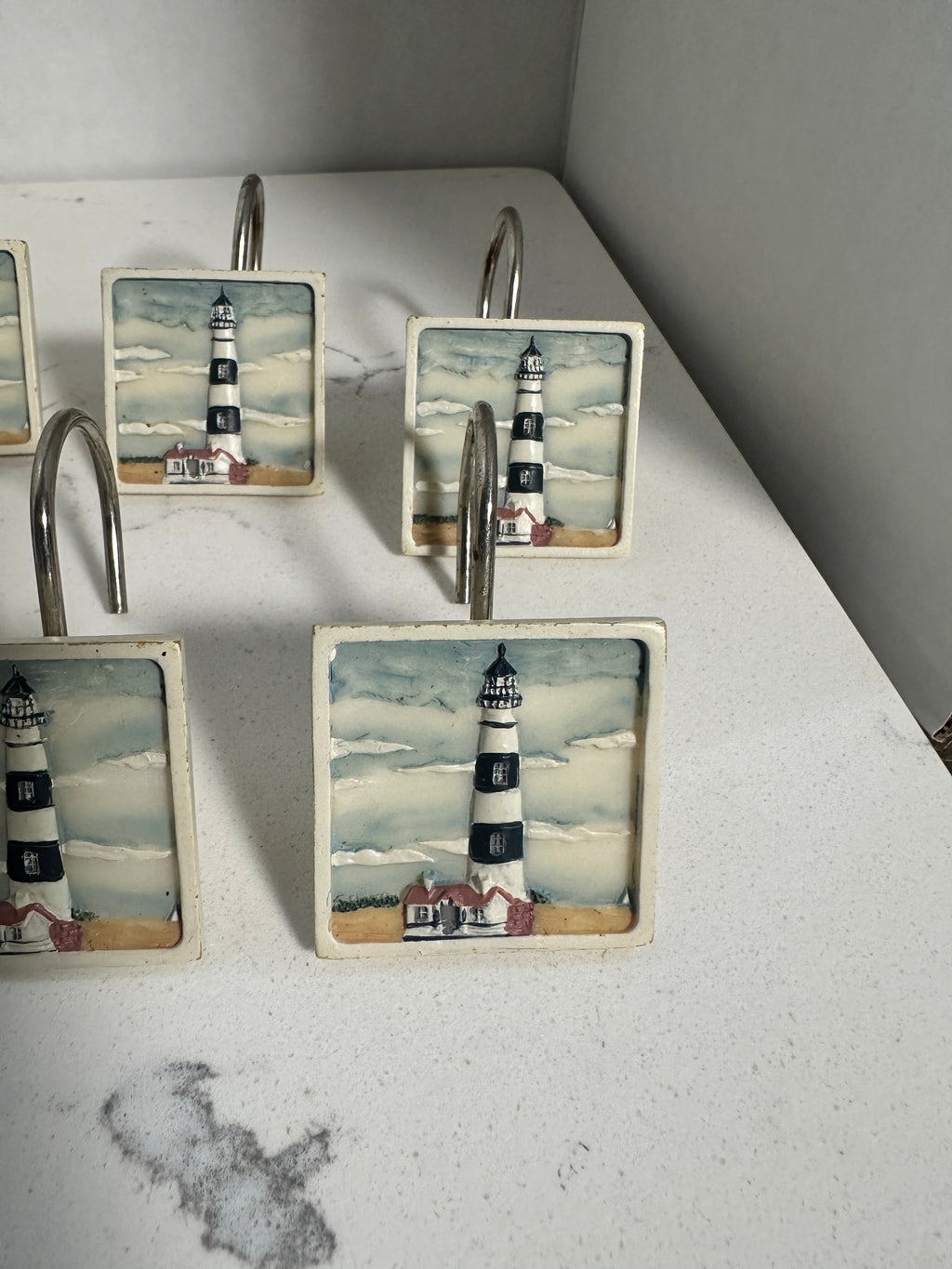 Set of 12 Lighthouse Shower Curtain Hooks | Coastal Nautical Bathroom Decor