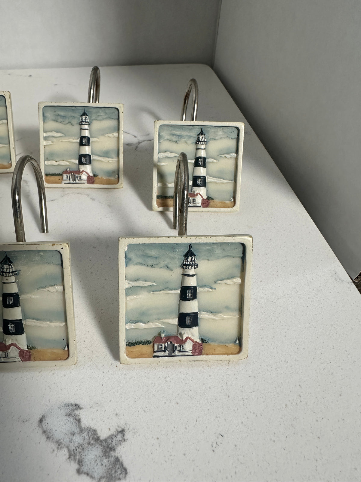 Set of 12 Lighthouse Shower Curtain Hooks | Coastal Nautical Bathroom Decor