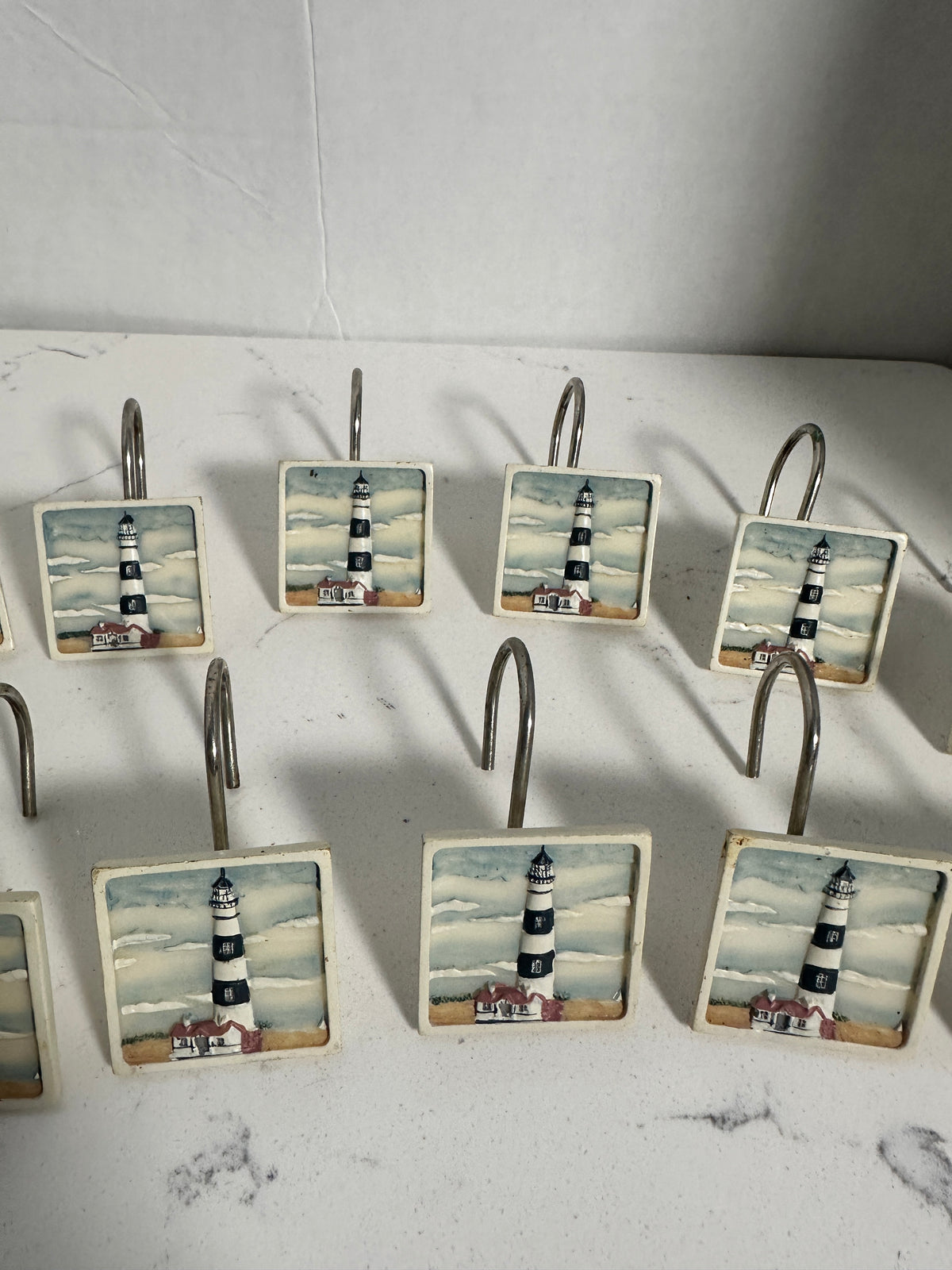 Set of 12 Lighthouse Shower Curtain Hooks | Coastal Nautical Bathroom Decor