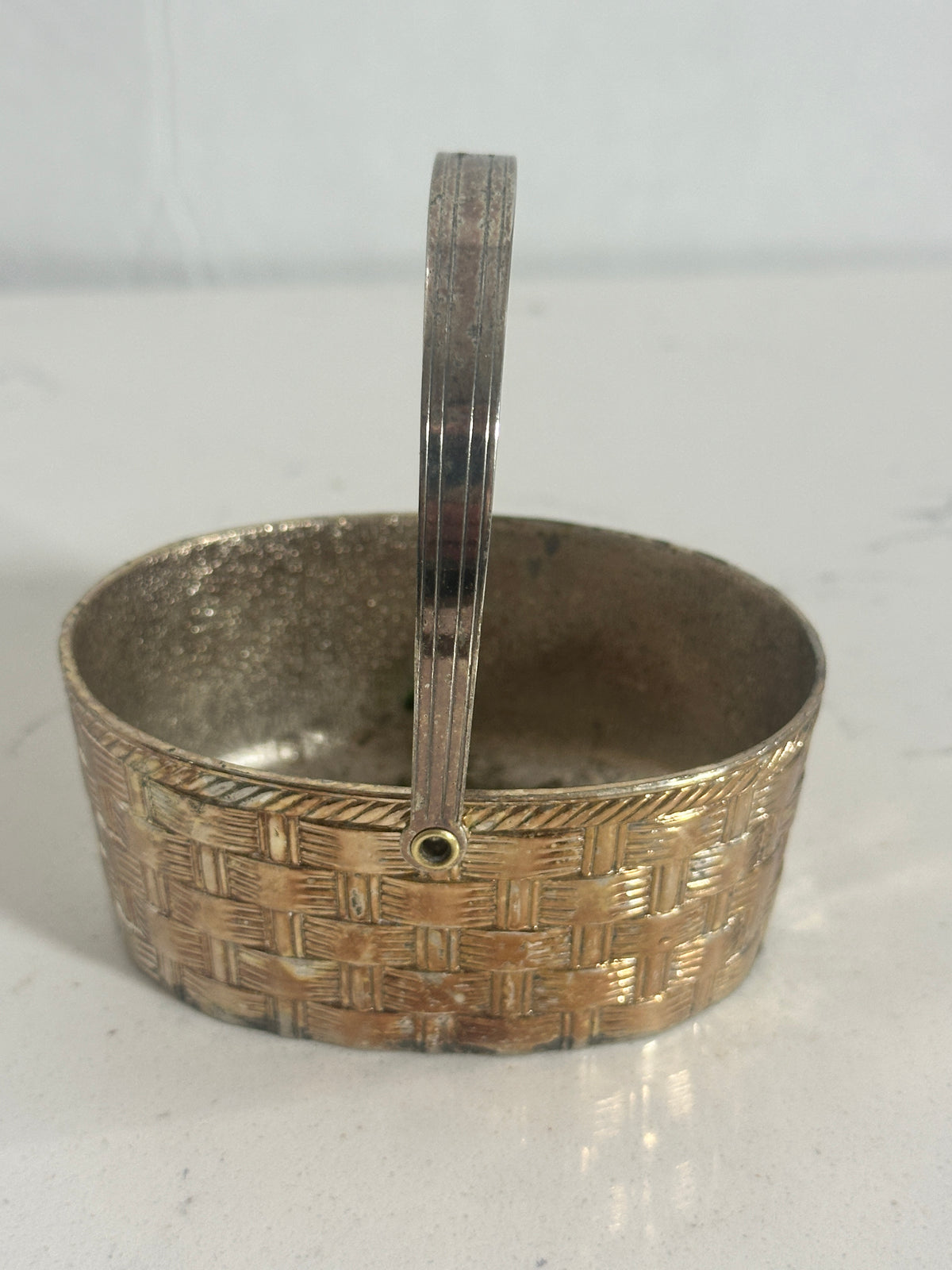 Vintage Silver-Plated Mini Basket with Swing Handle | 3"