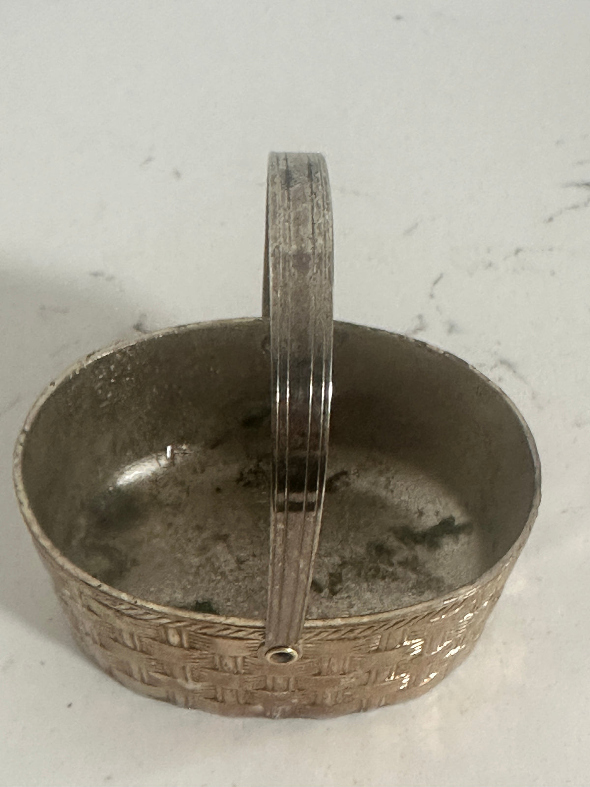 Vintage Silver-Plated Mini Basket with Swing Handle | 3"