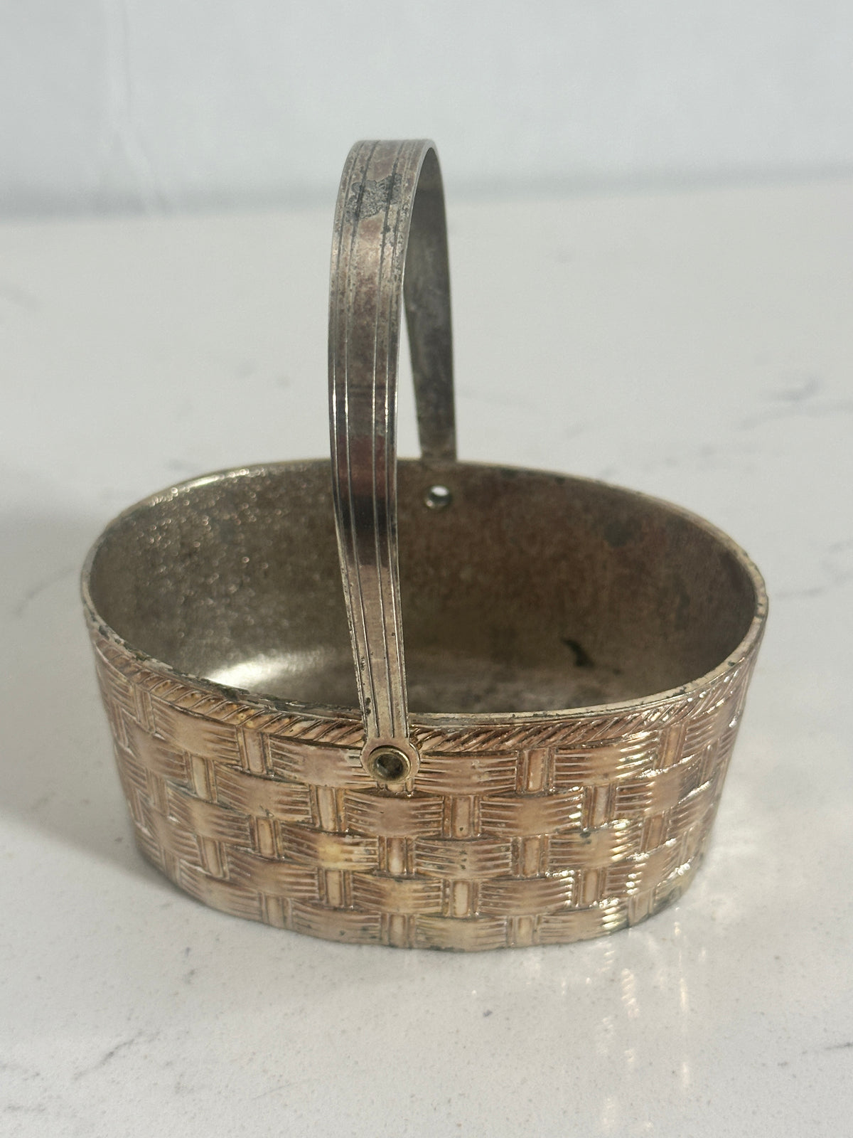 Vintage Silver-Plated Mini Basket with Swing Handle | 3"