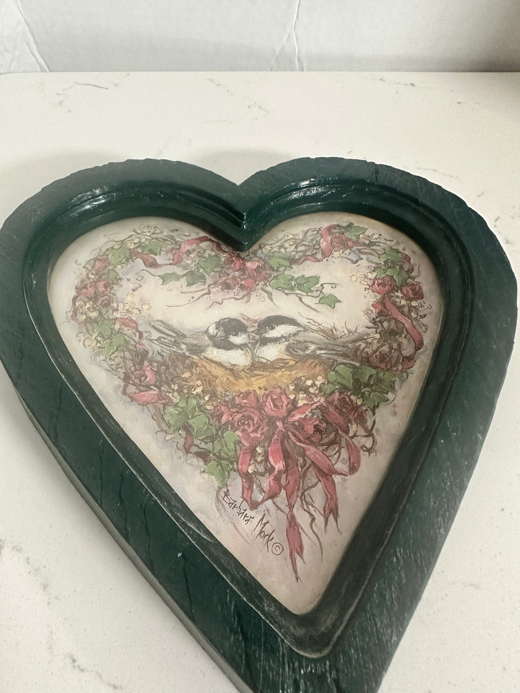 Vintage 1987 Barbara Mock Chickadee Heart Wall Plaque | Home Interiors & Gifts