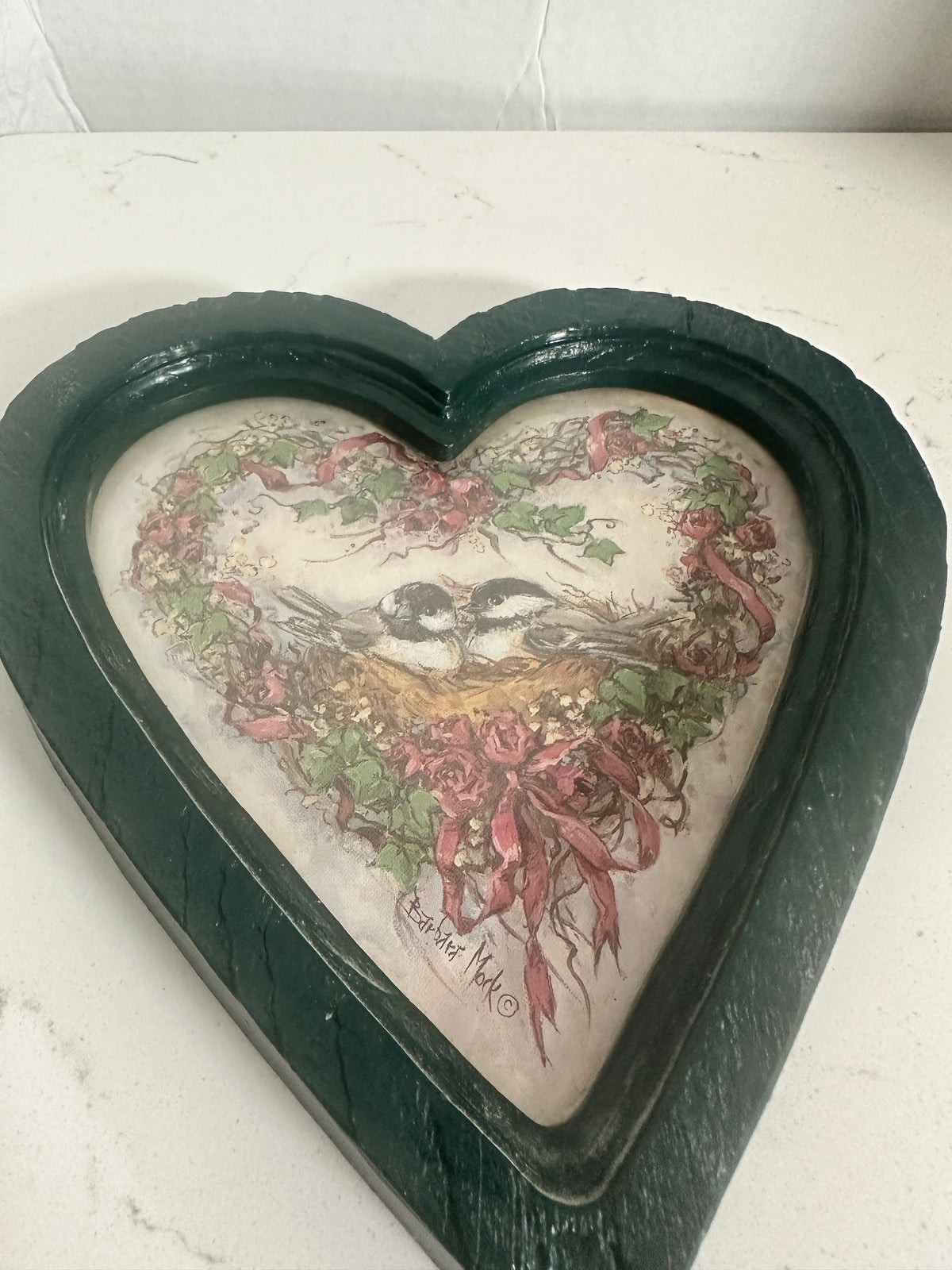 Vintage 1987 Barbara Mock Chickadee Heart Wall Plaque | Home Interiors & Gifts