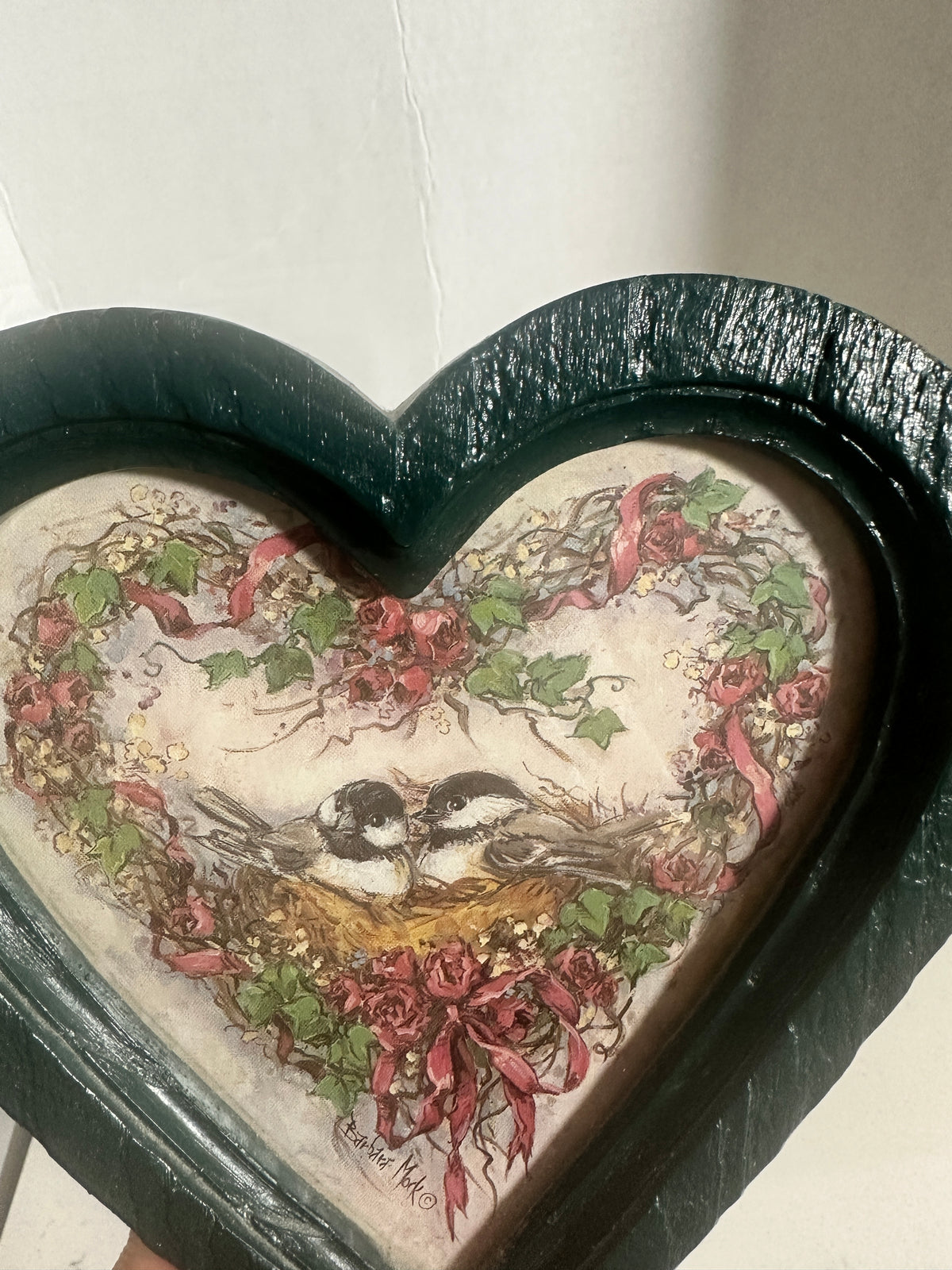 Vintage 1987 Barbara Mock Chickadee Heart Wall Plaque | Home Interiors & Gifts