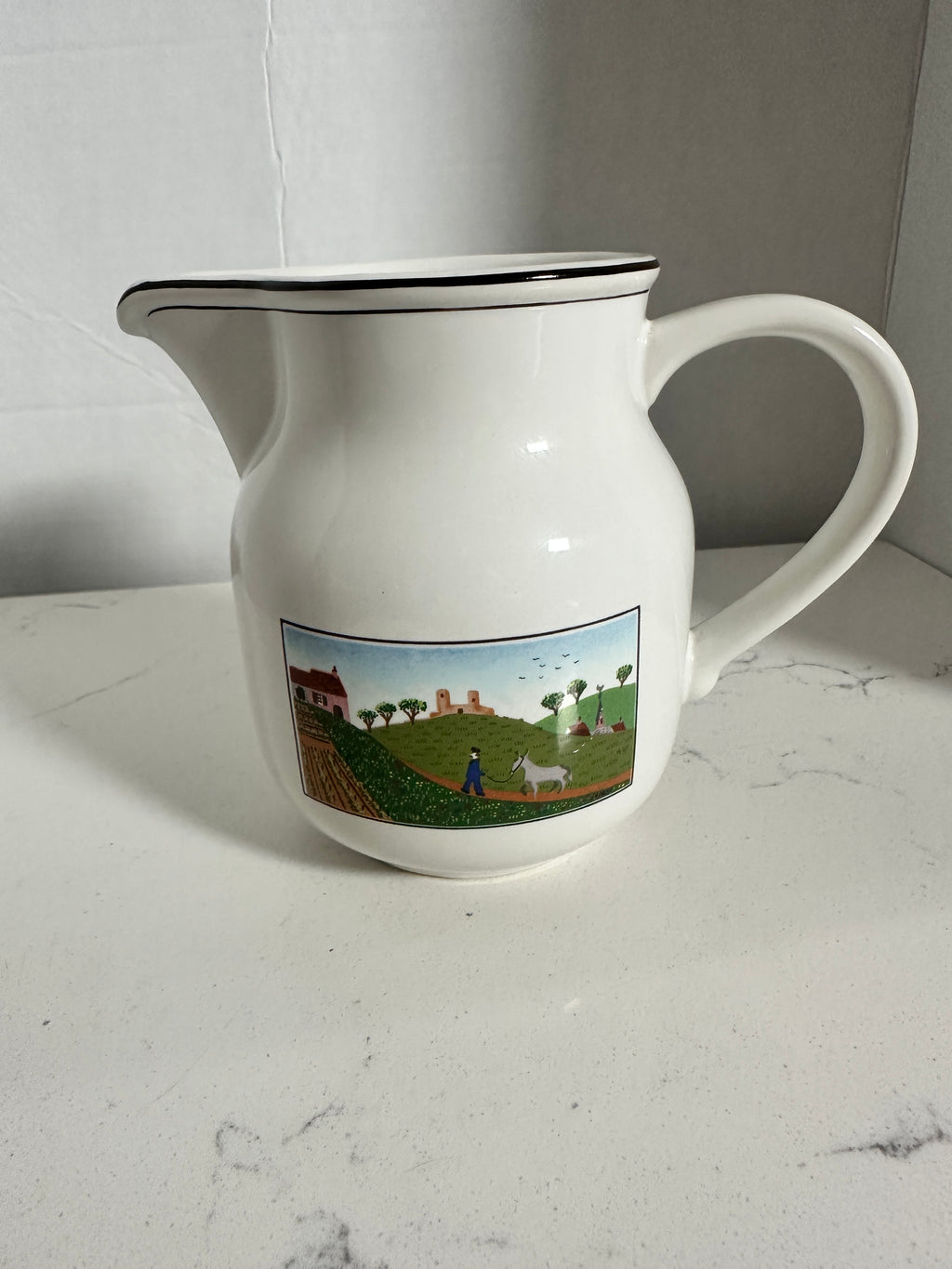 Villeroy & Boch Design Naif 5" Porcelain Pitcher / Creamer – Man with Donkey Farm Scene