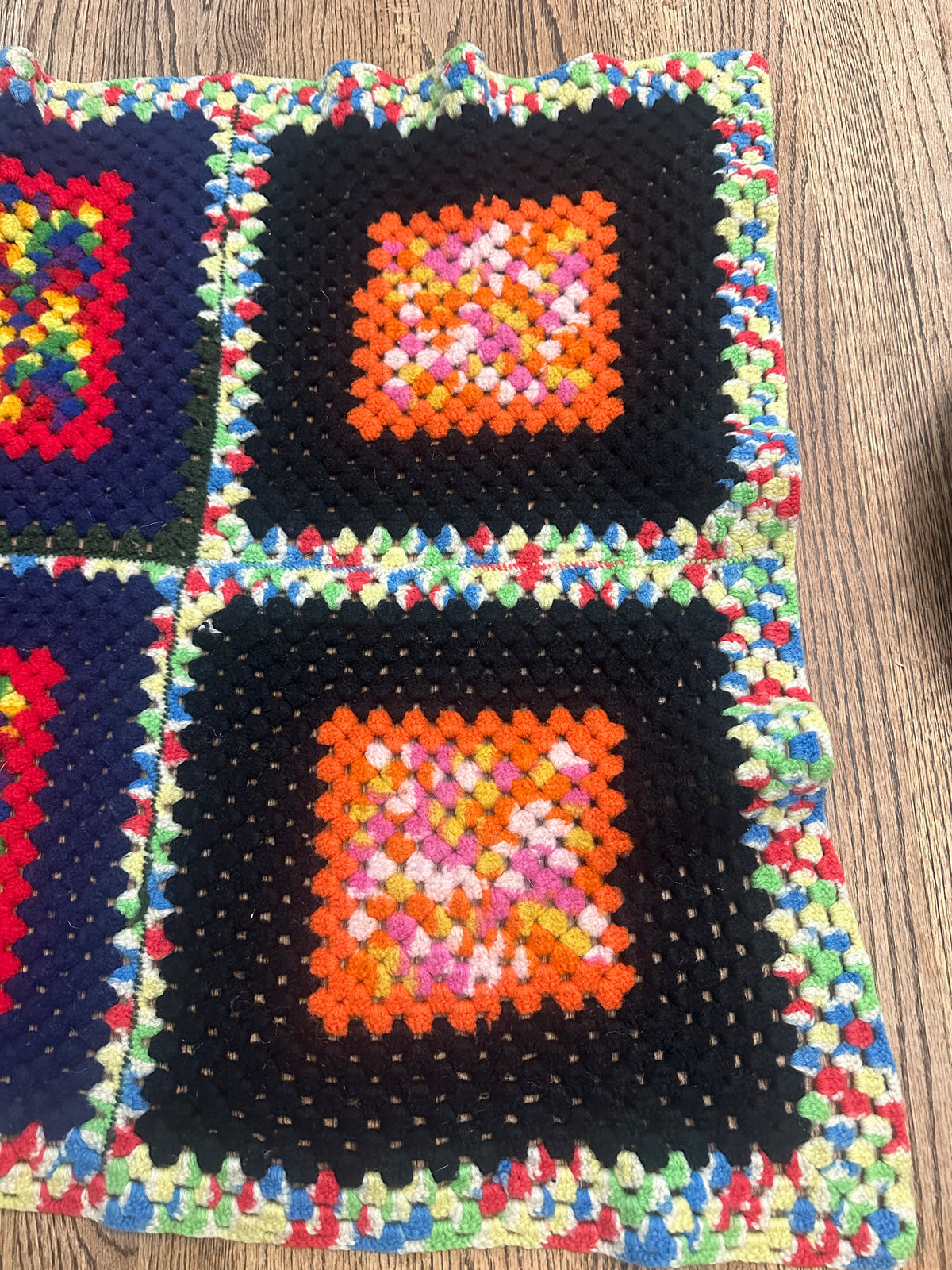 28 X 44 Vintage Crochet Granny Square Afghan | Colorful Handmade Throw Blanket | Retro 70s Style Crochet | Cottagecore Boho Blanket