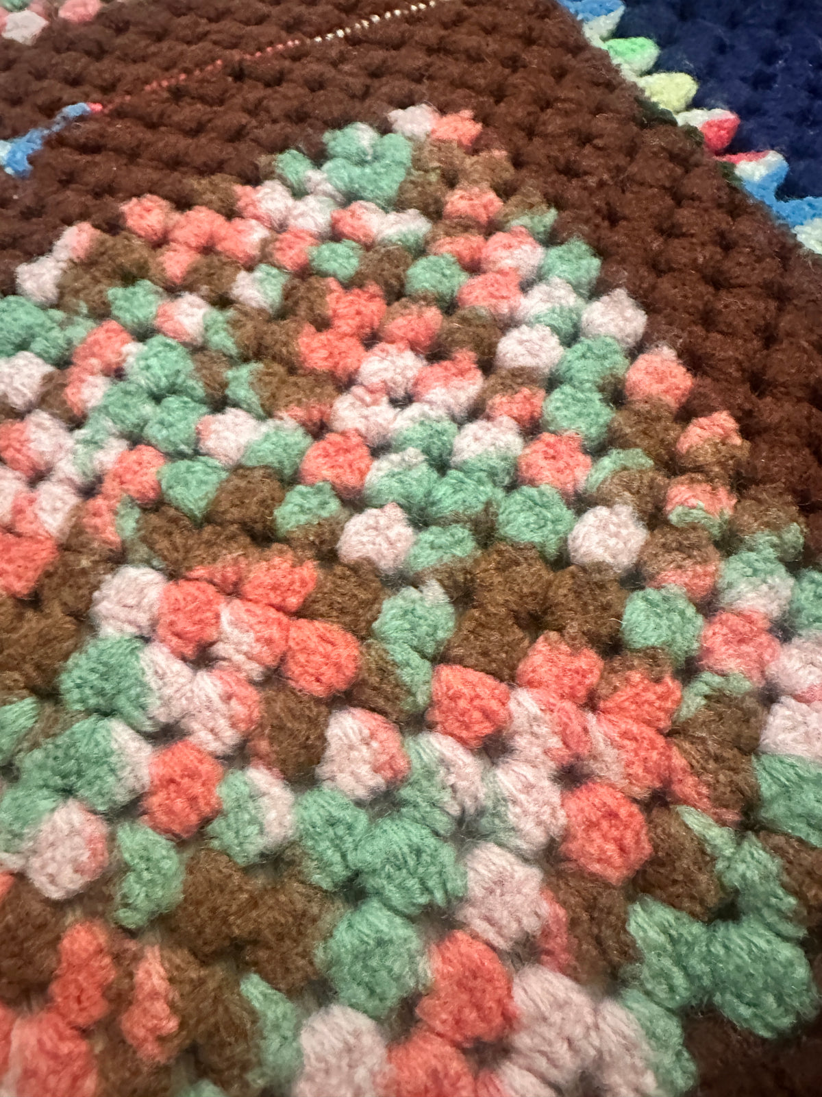 28 X 44 Vintage Crochet Granny Square Afghan | Colorful Handmade Throw Blanket | Retro 70s Style Crochet | Cottagecore Boho Blanket