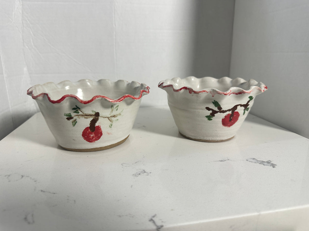 Pair of Handmade Ceramic Apple Bakers | Individual Baked Apple Dishes | Hand Painted Pottery Apple Baking Bowls | Signed Studio Pottery