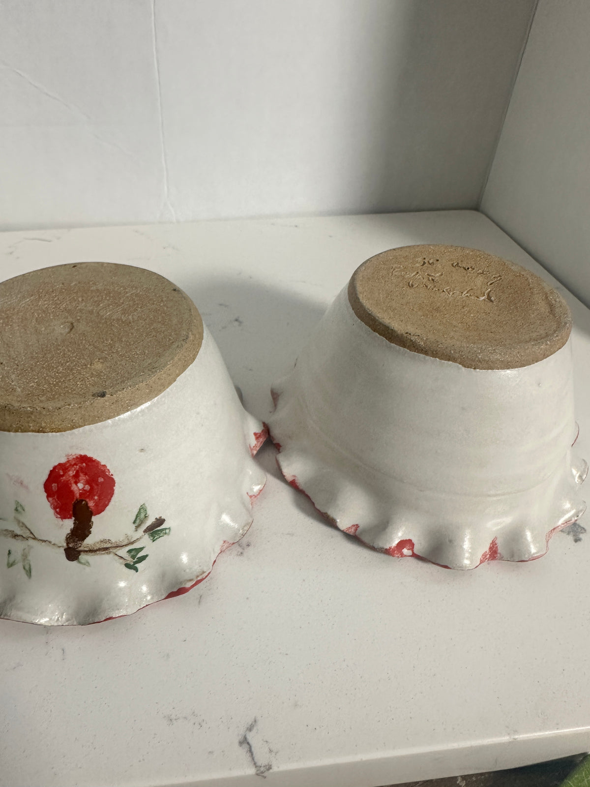 Pair of Handmade Ceramic Apple Bakers | Individual Baked Apple Dishes | Hand Painted Pottery Apple Baking Bowls | Signed Studio Pottery