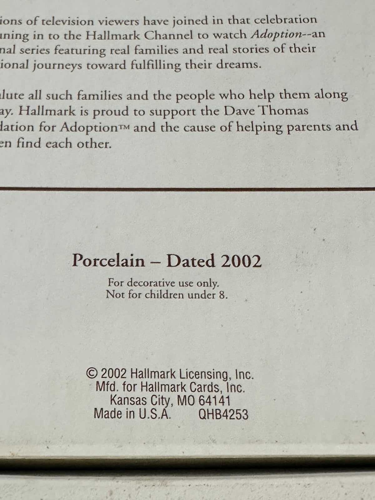 2002 Hallmark Keepsake Celebrating Adoption Ornament | Porcelain