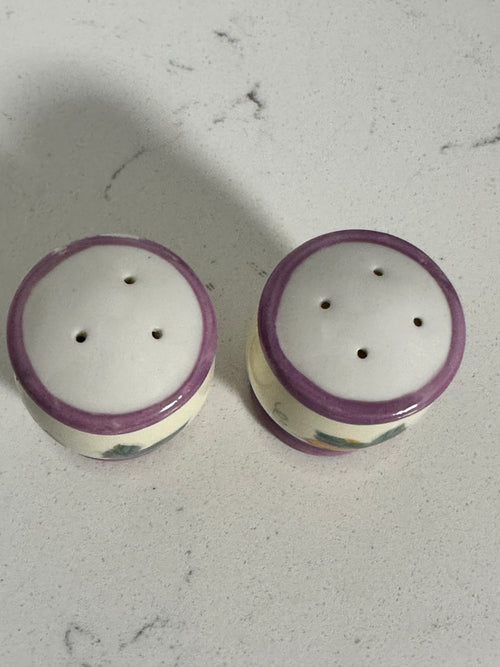 Ceramic Fruit & Floral Salt and Pepper Shakers | Purple Trim