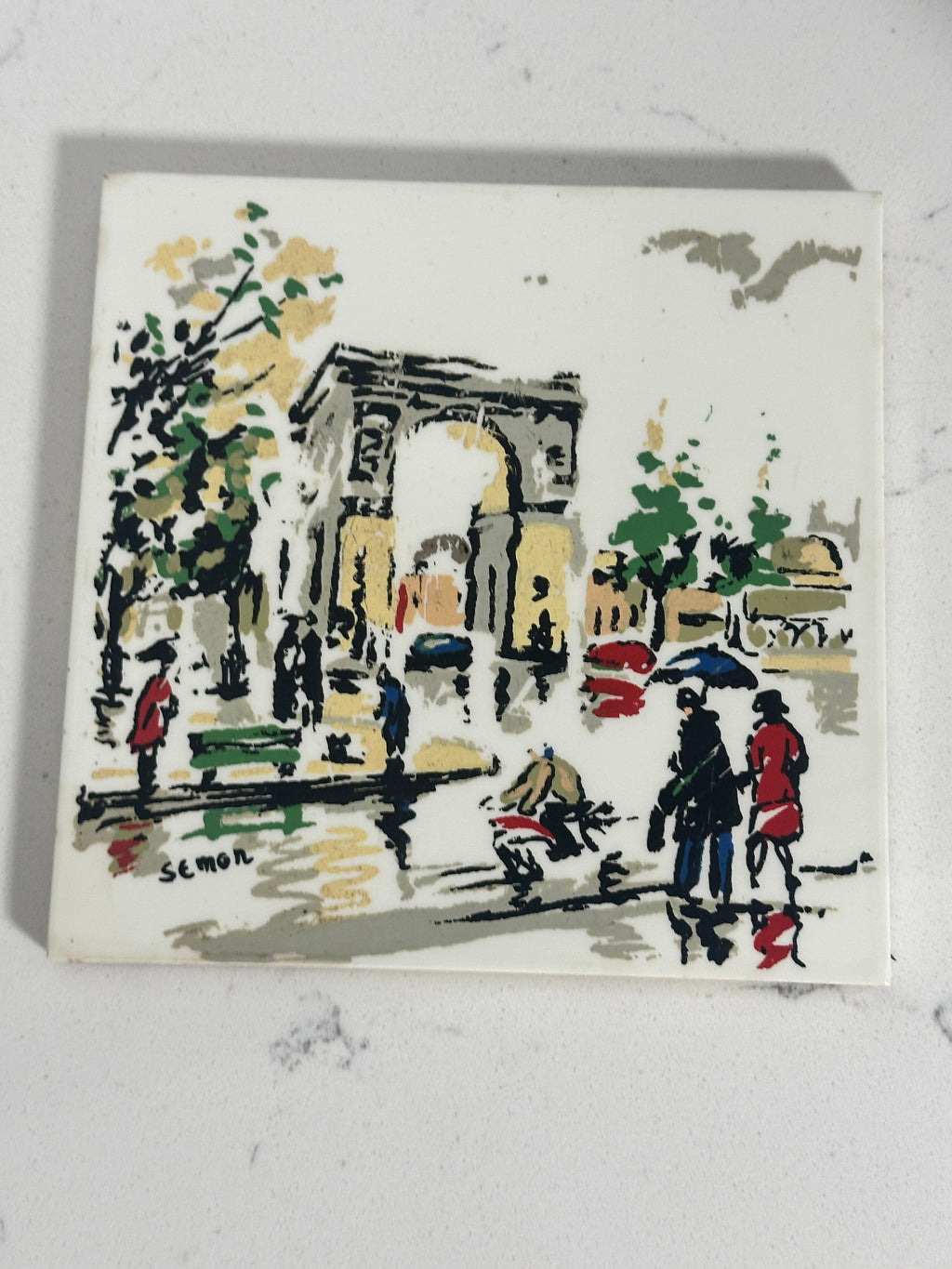 Paris Street Scene Ceramic Wall Tile | Signed Semon