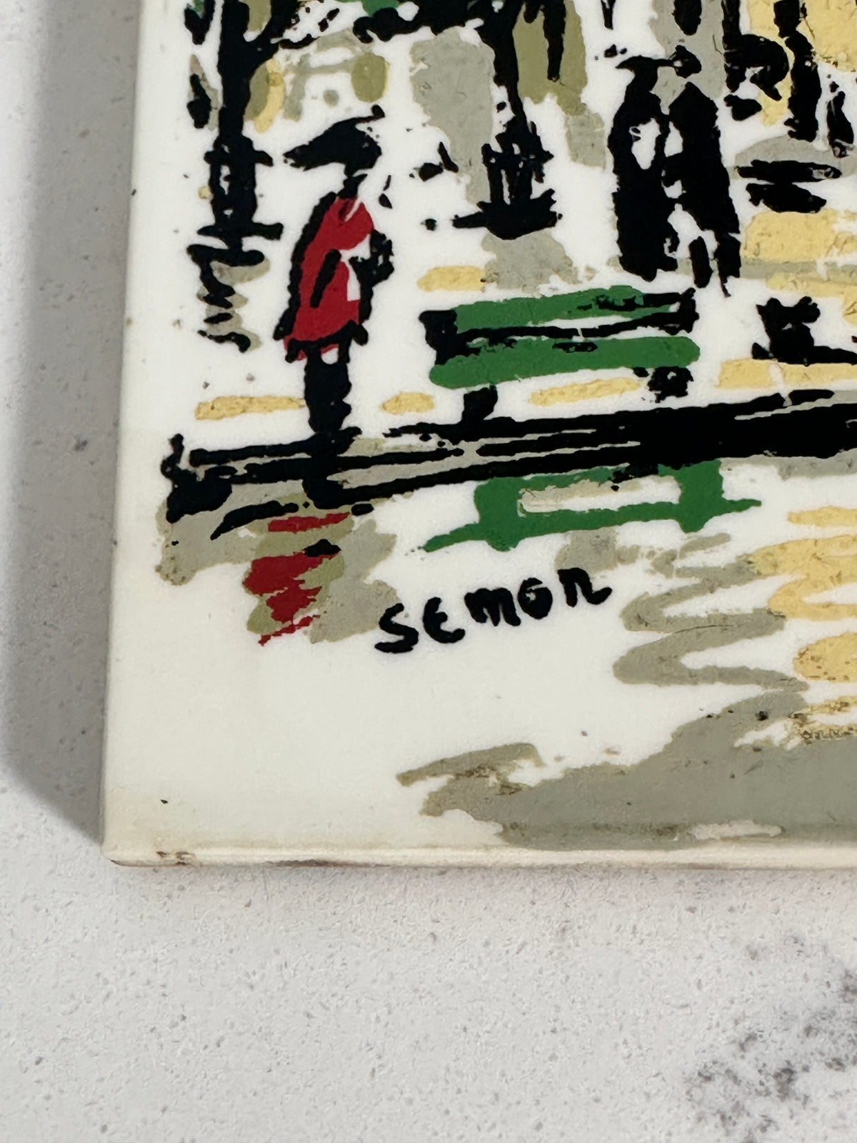 Paris Street Scene Ceramic Wall Tile | Signed Semon