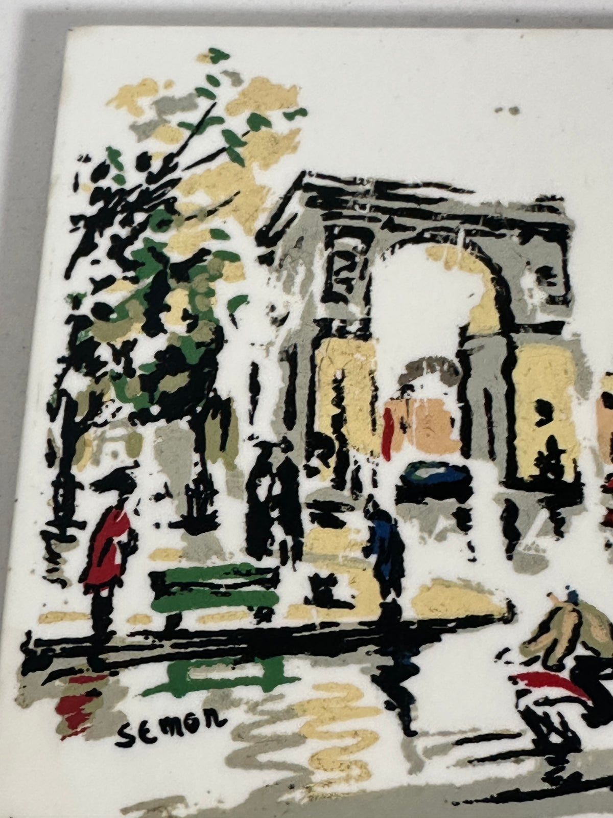 Paris Street Scene Ceramic Wall Tile | Signed Semon