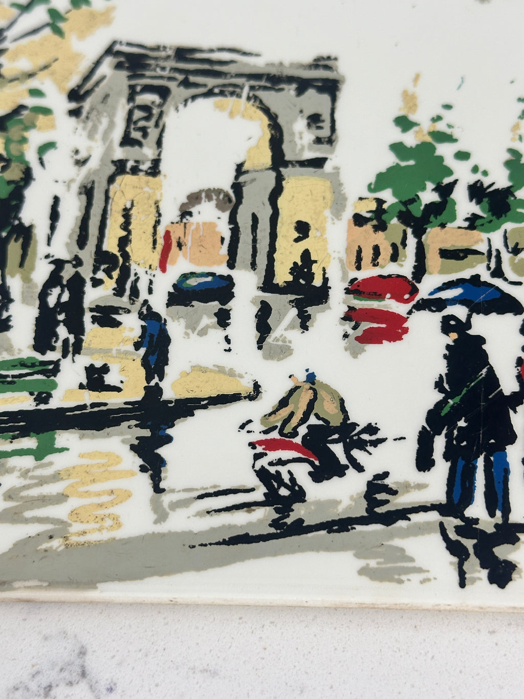Paris Street Scene Ceramic Wall Tile | Signed Semon