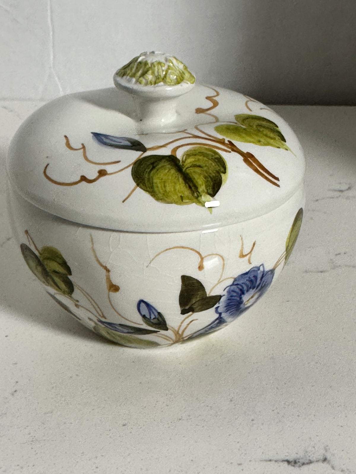 Vintage Italian Hand-Painted Floral Sugar Bowl with Lid