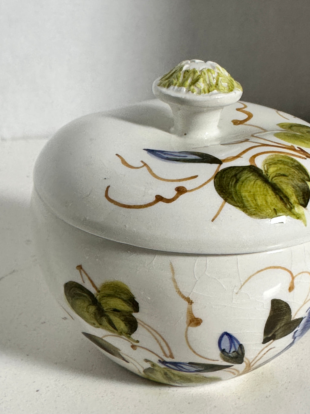 Vintage Italian Hand-Painted Floral Sugar Bowl with Lid