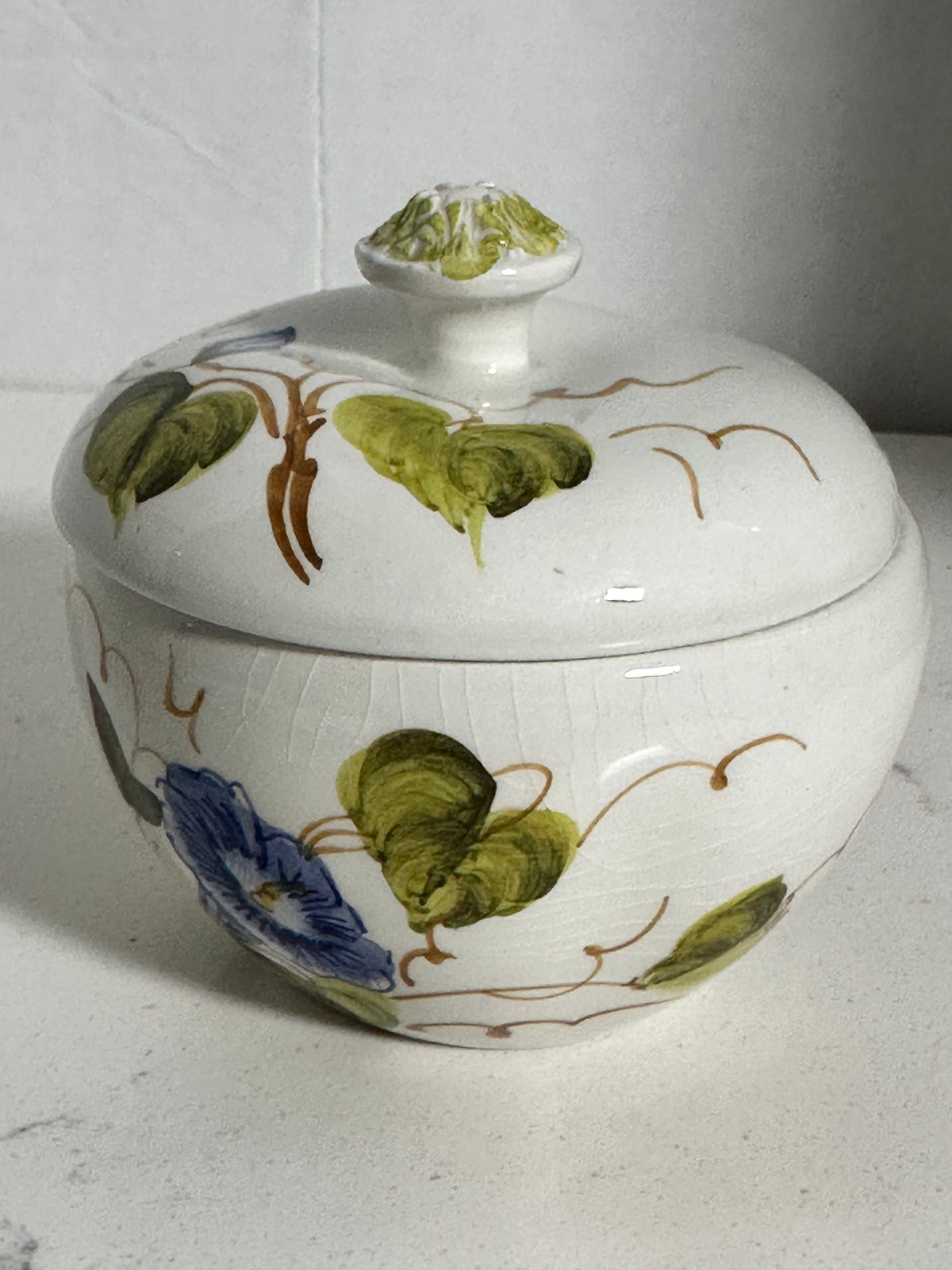 Vintage Italian Hand-Painted Floral Sugar Bowl with Lid