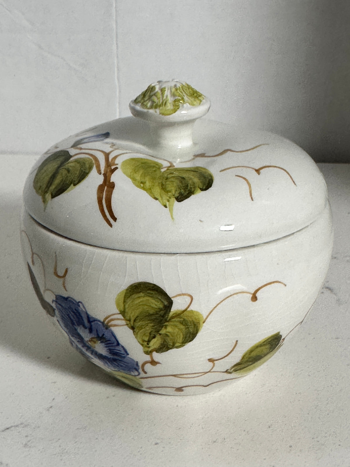 Vintage Italian Hand-Painted Floral Sugar Bowl with Lid