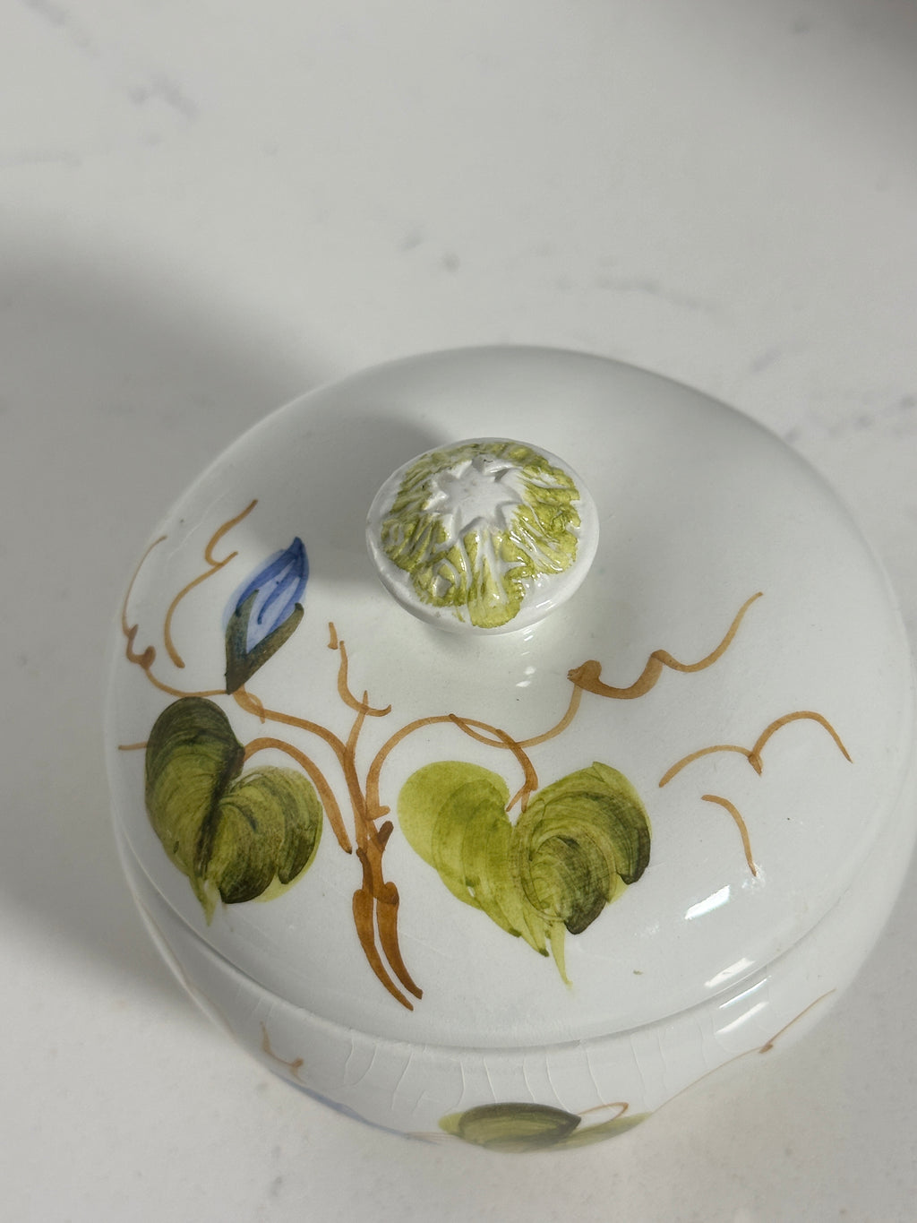 Vintage Italian Hand-Painted Floral Sugar Bowl with Lid