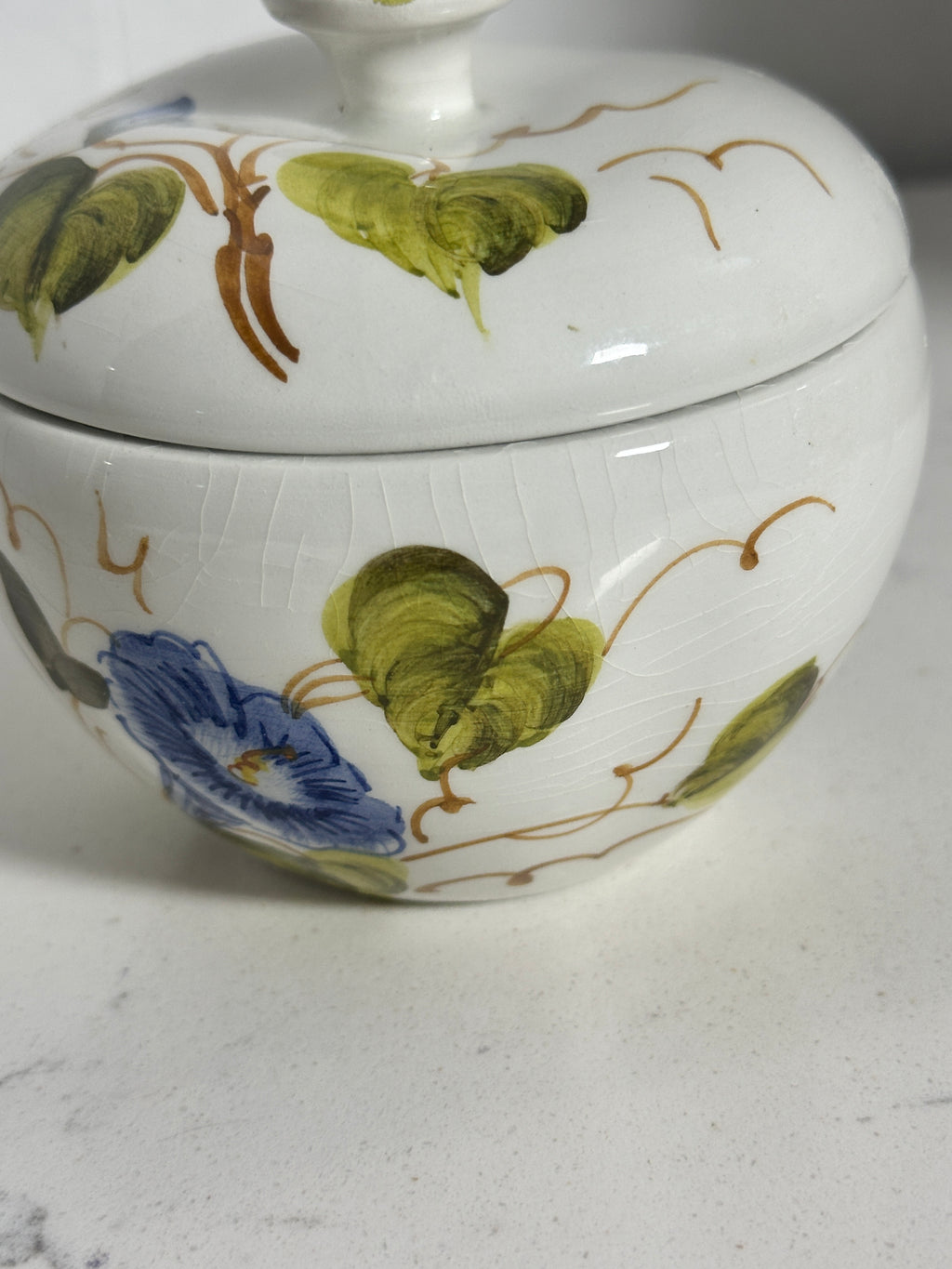 Vintage Italian Hand-Painted Floral Sugar Bowl with Lid
