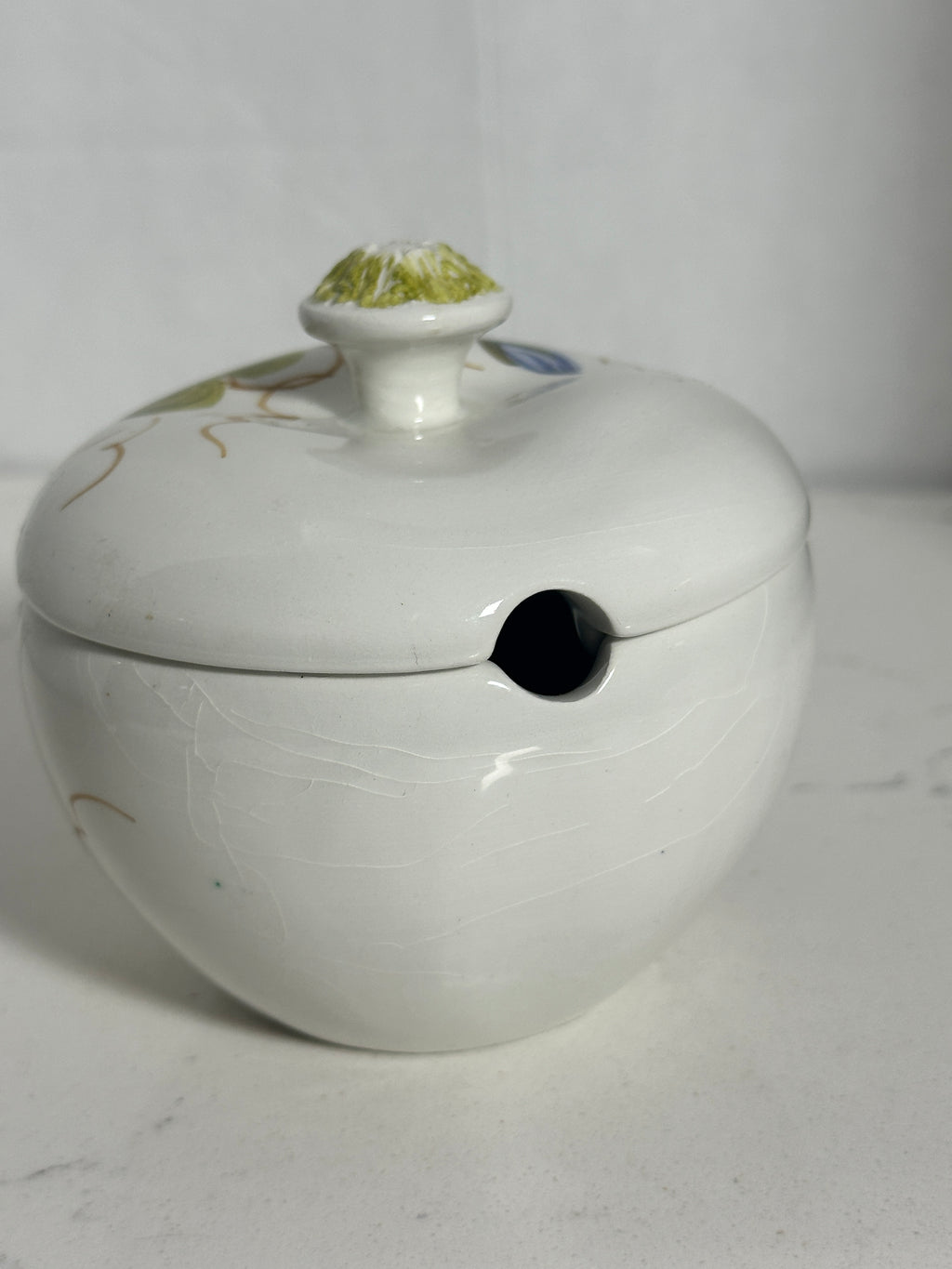 Vintage Italian Hand-Painted Floral Sugar Bowl with Lid